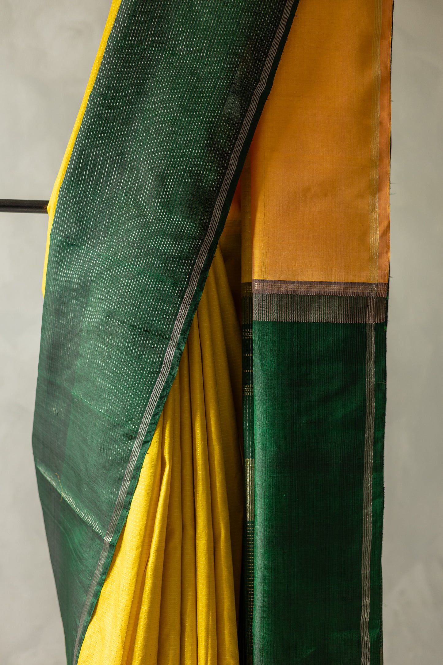 Mustard Yellow Kanjivaram Silk with Dark Green Pallu Saree