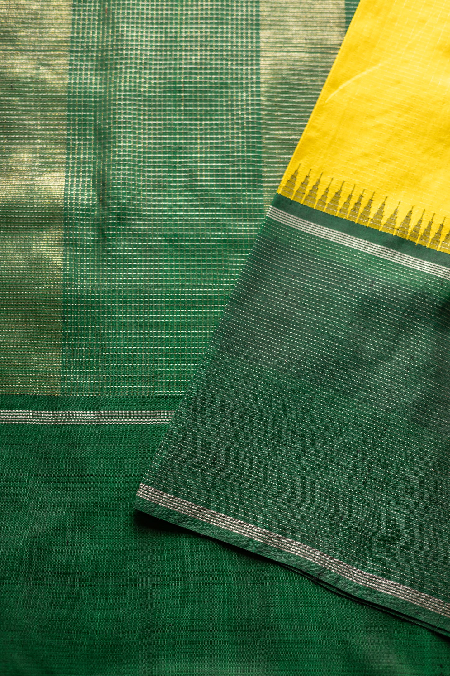Mustard Yellow Kanjivaram Silk with Dark Green Pallu Saree