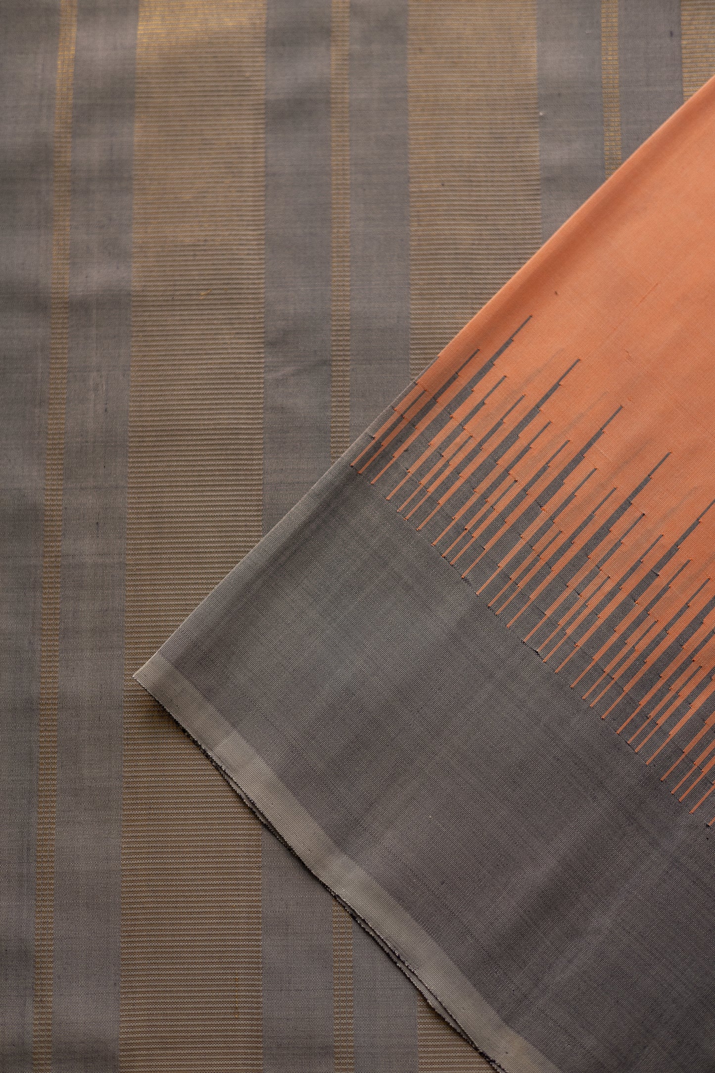 Light Peach with Grey Temple Border with Malli Moggu Kanjivaram Silk Saree
