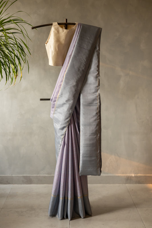 Pink And Cyan All Over Small Checks with Grey Border and Pallu Kanjivaram Silk Saree