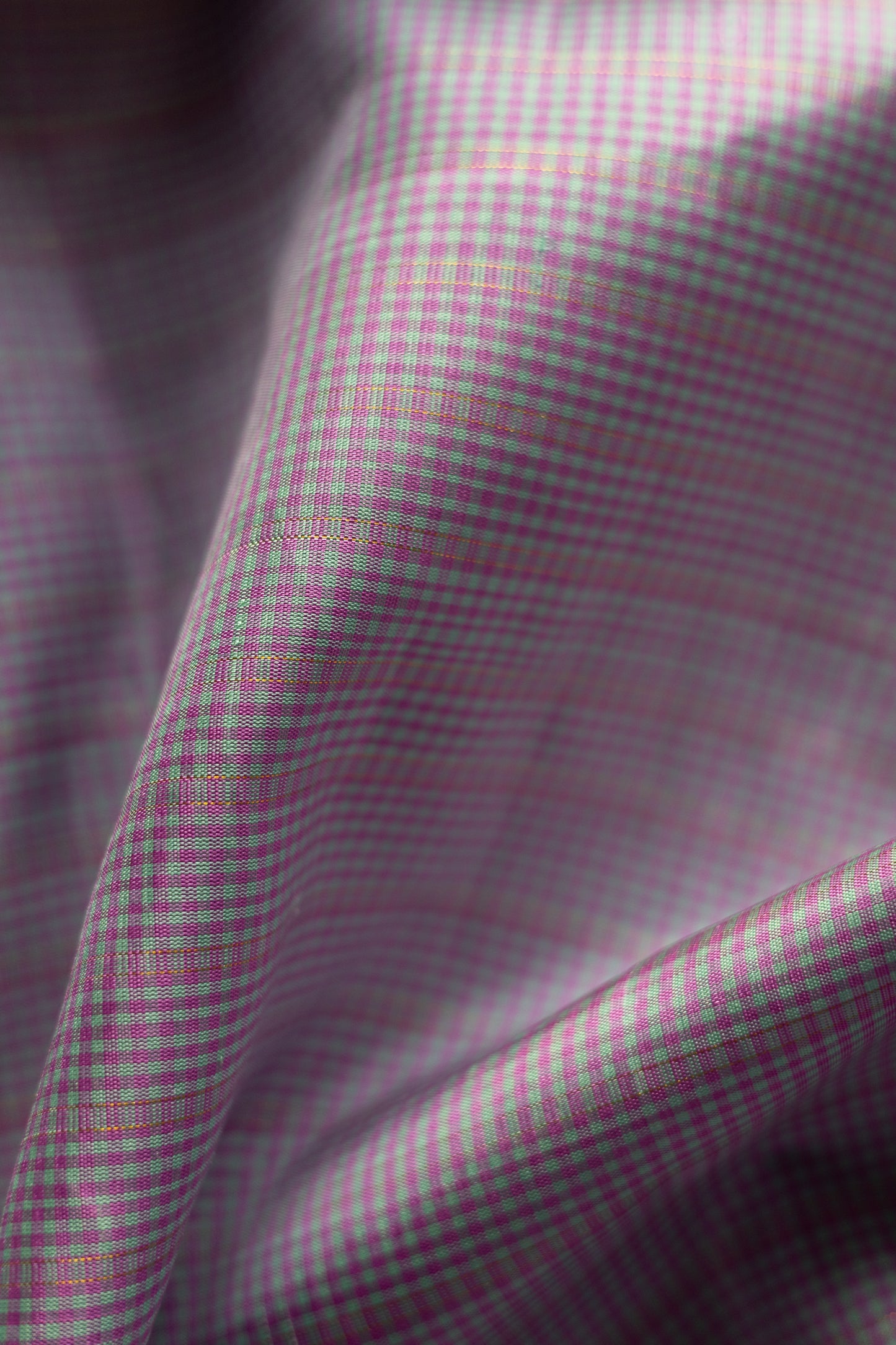 Pink And Cyan All Over Small Checks with Grey Border and Pallu Kanjivaram Silk Saree
