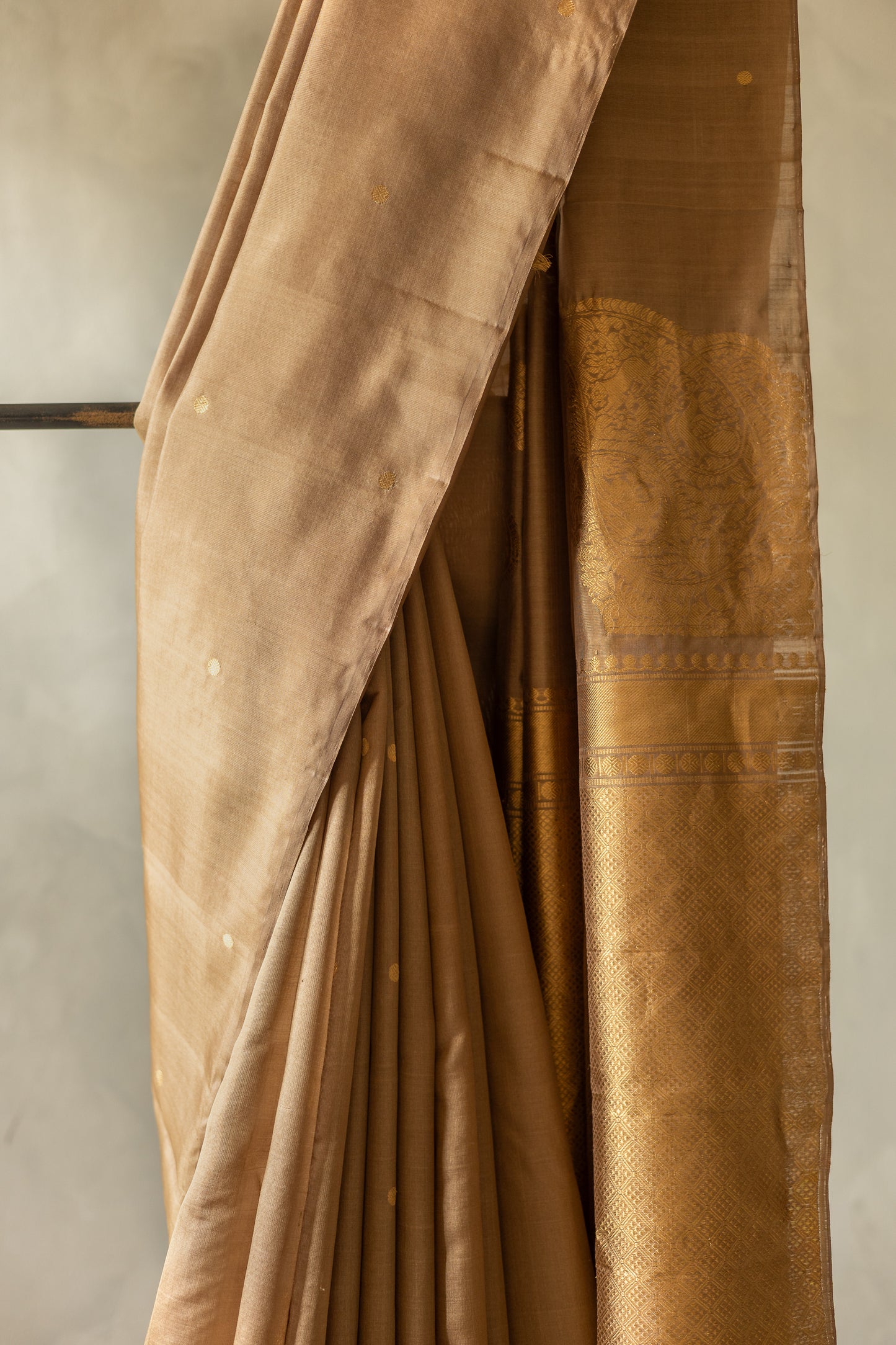 Light Brown Komarapalayam Silk with Rudraksham Motif Saree