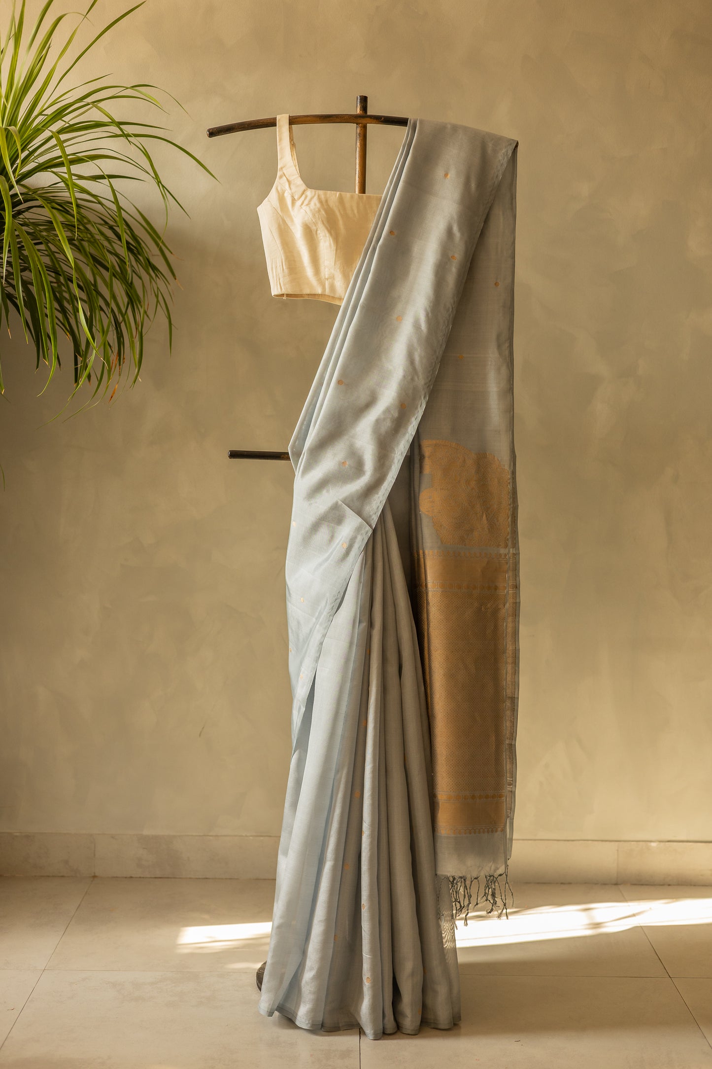 Light Blue Komarapalayam Silk with Rudraksham Motif Saree