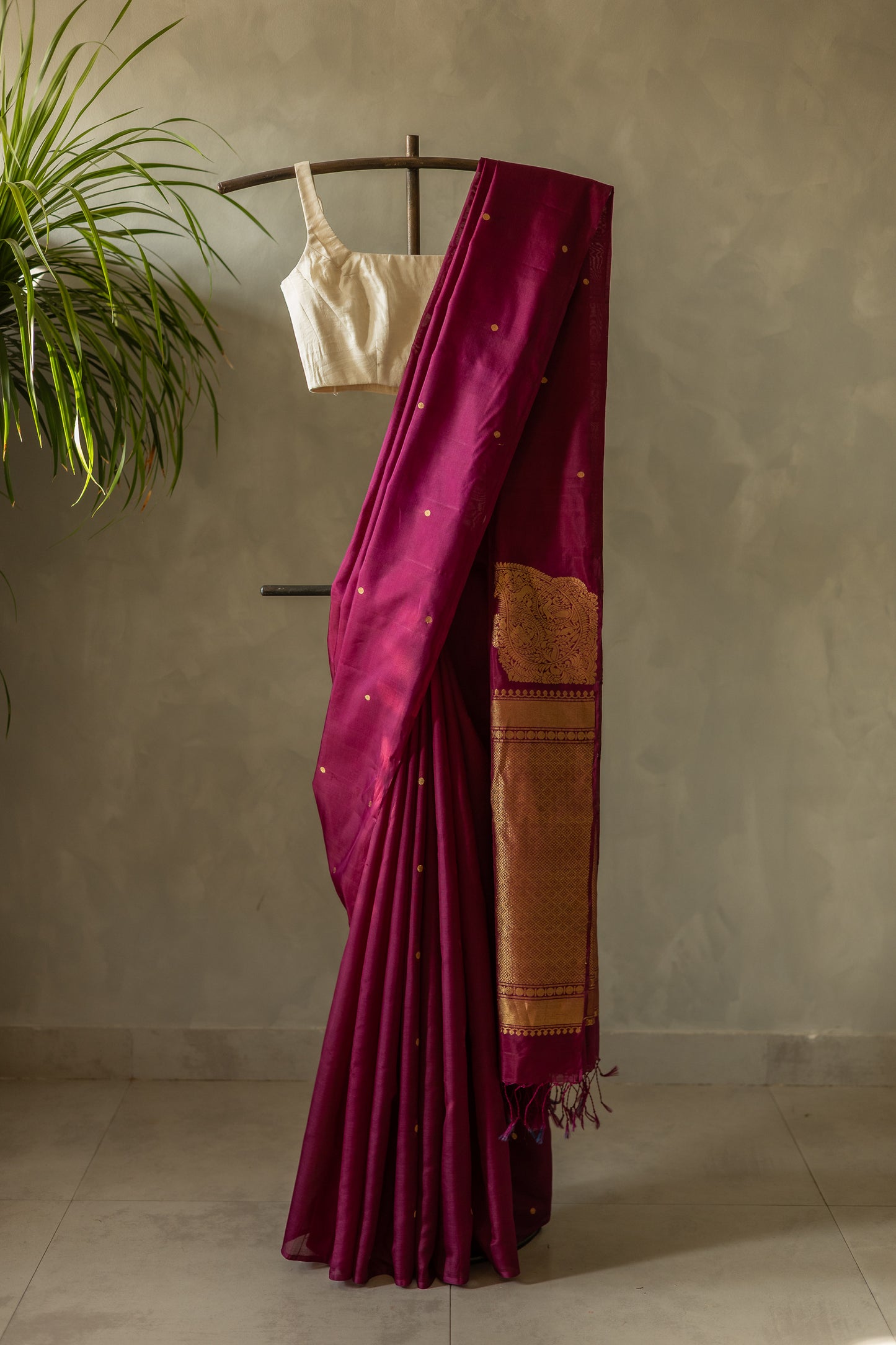 Maroon Komarapalayam Silk with Rudraksham Motif Saree