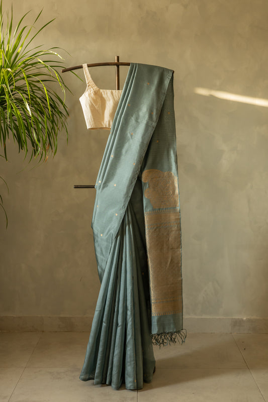 Blue Komarapalayam Silk with Rudraksham Motif Saree