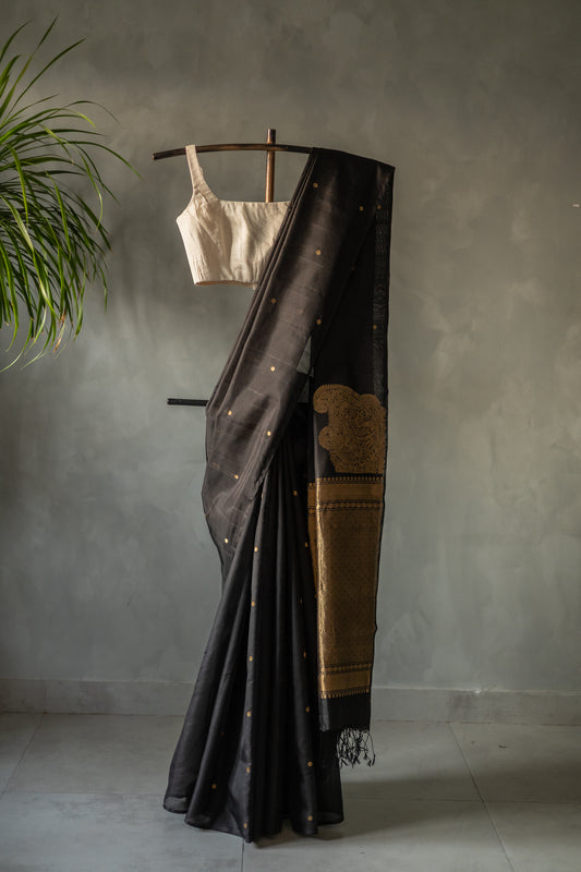 Black Komarapalayam Silk with Rudraksham Motif Saree