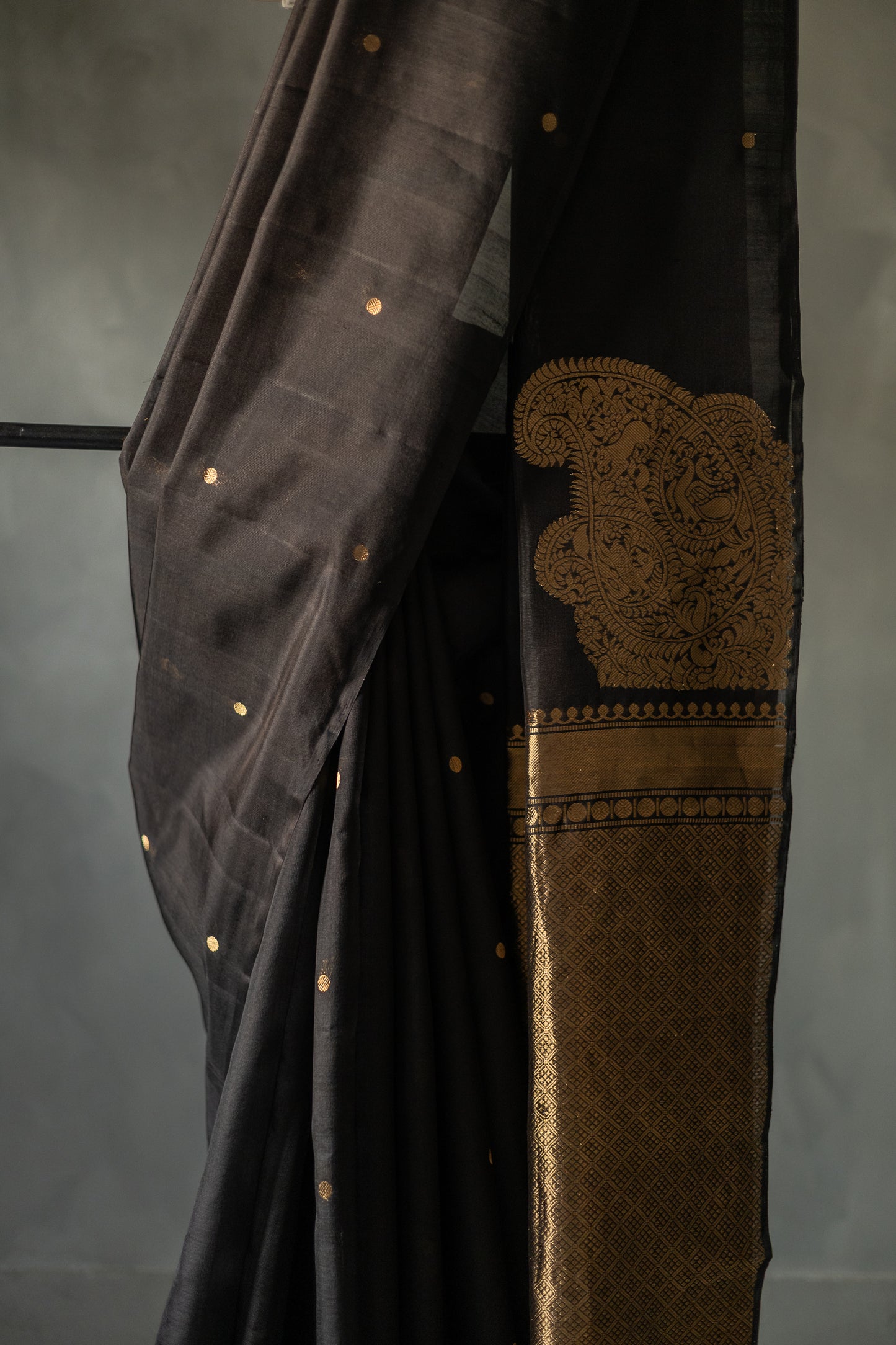 Black Komarapalayam Silk with Rudraksham Motif Saree