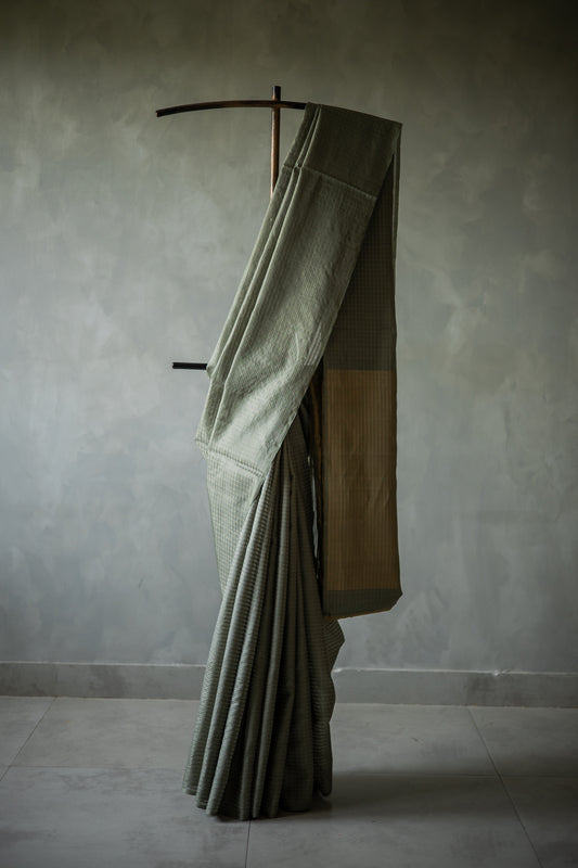 Light Green All Over Small Checks Komarapalayam Silk Saree