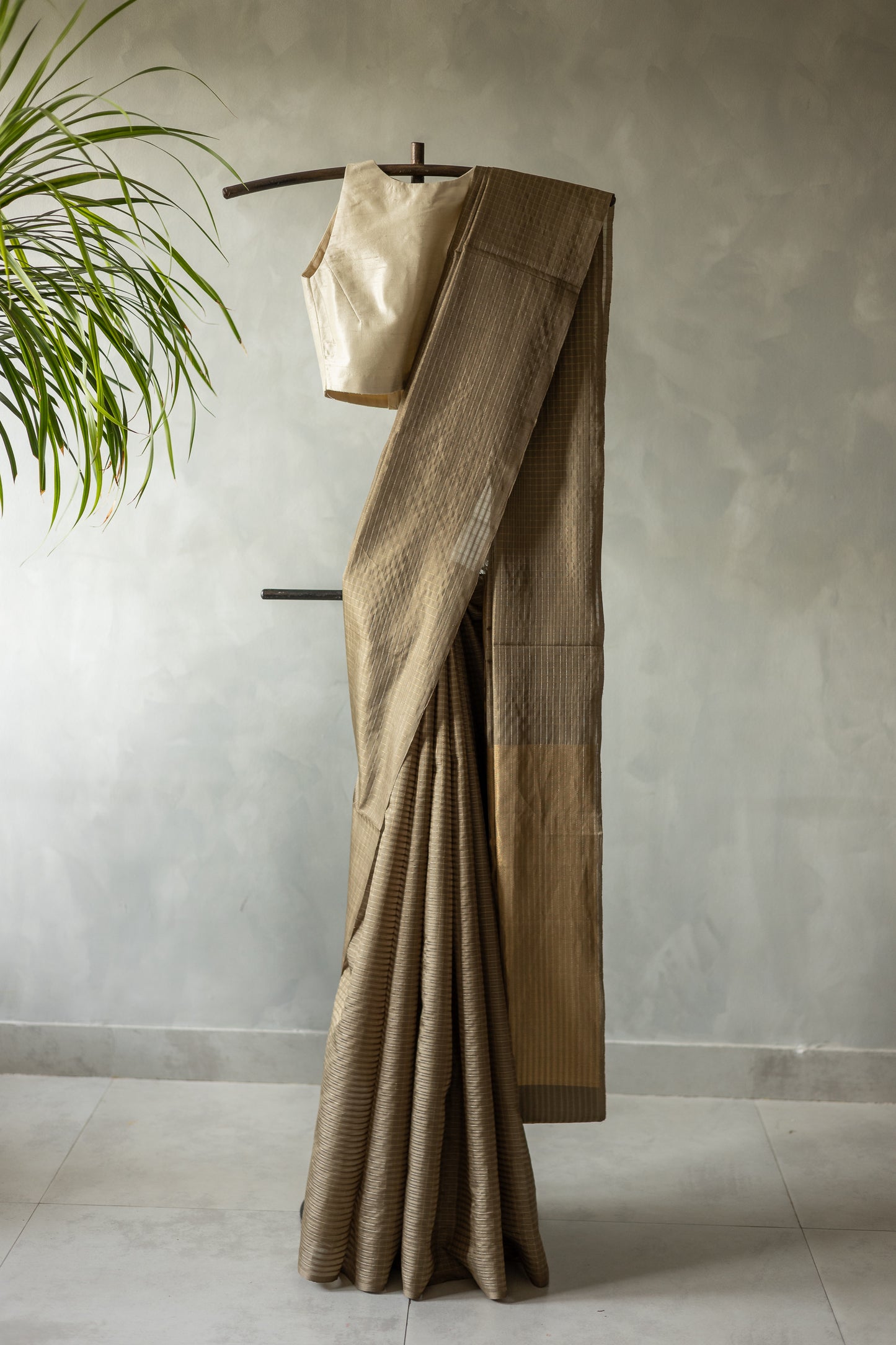 Light Brown All Over Small Checks Komarapalayam Silk Saree