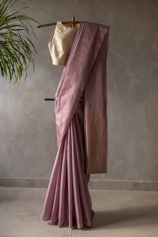 Light Lavender All Over Small Checks Komarapalayam Silk Saree