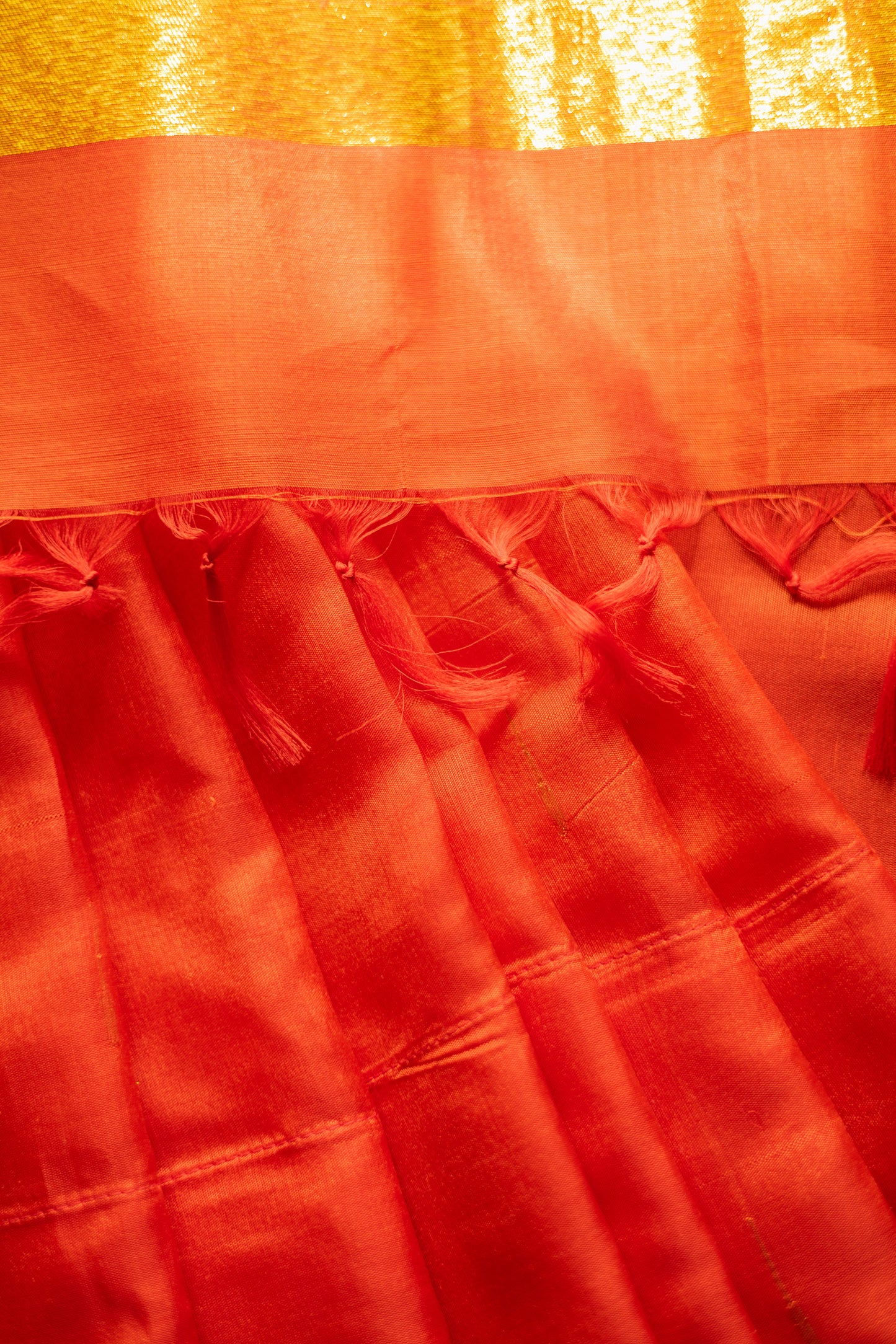 Orange Komarapalayam Silk with Malli Moggu Motifs and Gold Zari Pallu Saree
