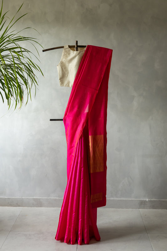 Pink Komarapalayam Silk with Malli Moggu Motifs and Gold Zari Pallu Saree