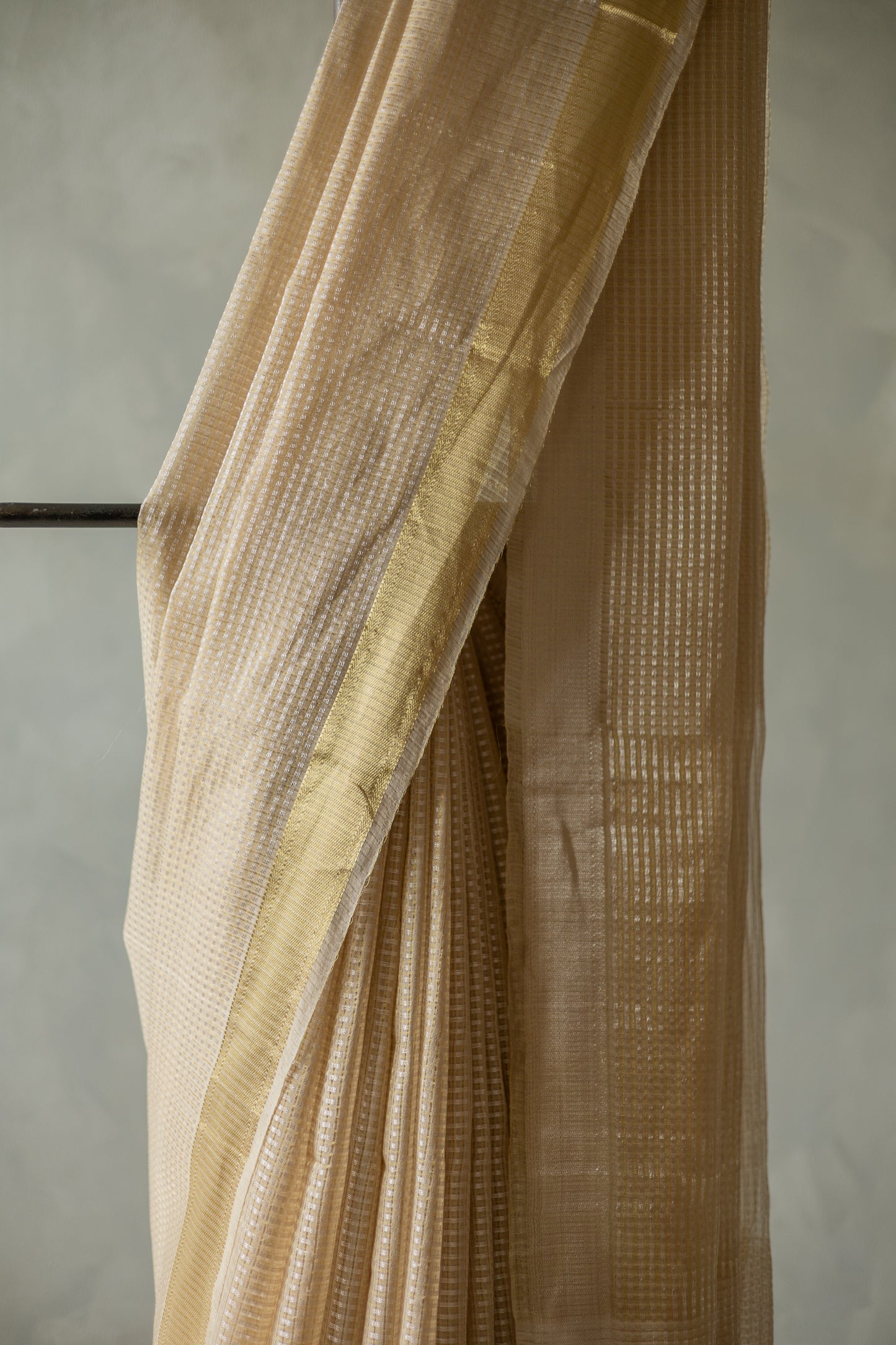 Gold Kota Silk Cotton All Over Small Checks Saree