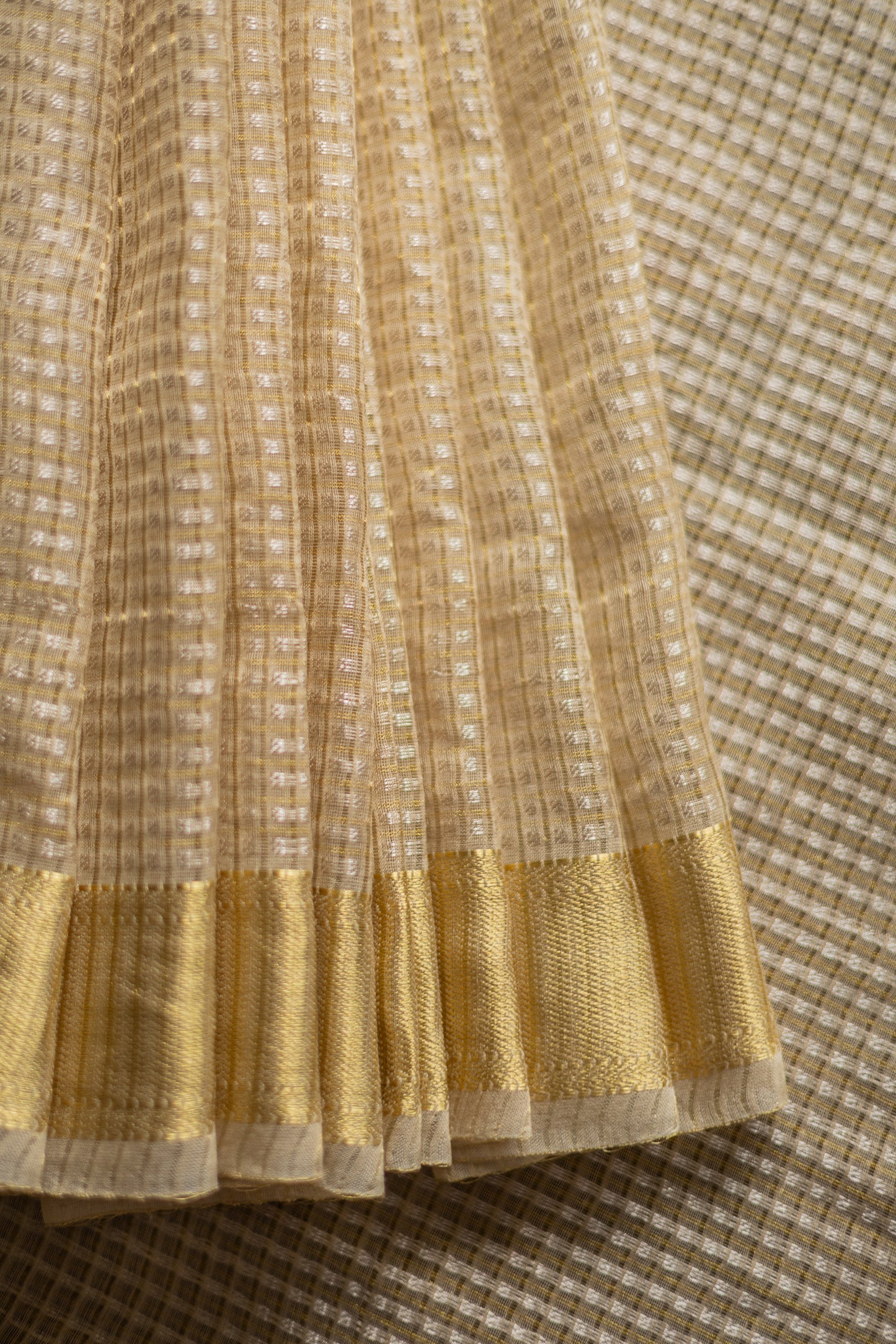 Gold Kota Silk Cotton All Over Small Checks Saree