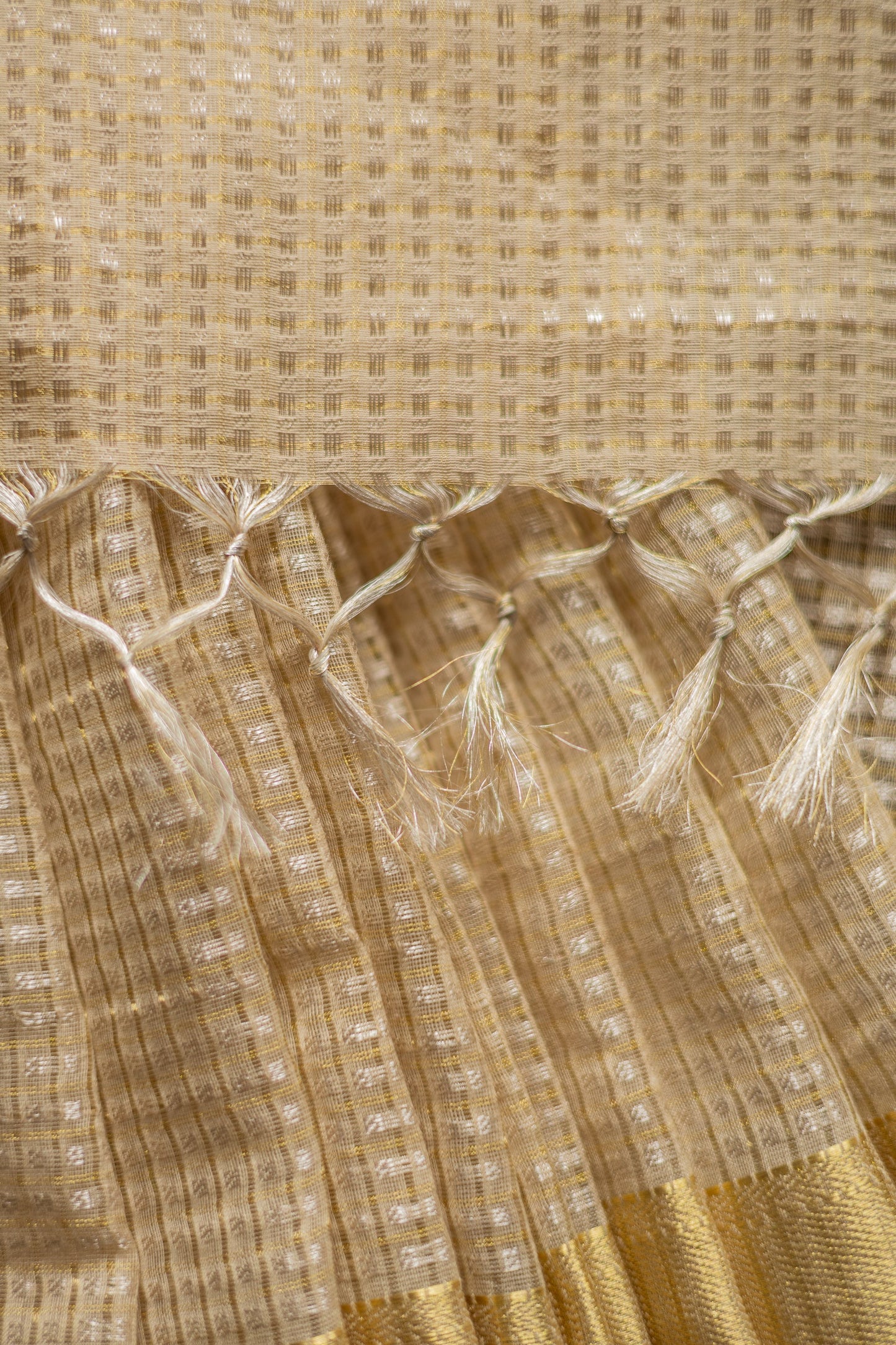 Gold Kota Silk Cotton All Over Small Checks Saree