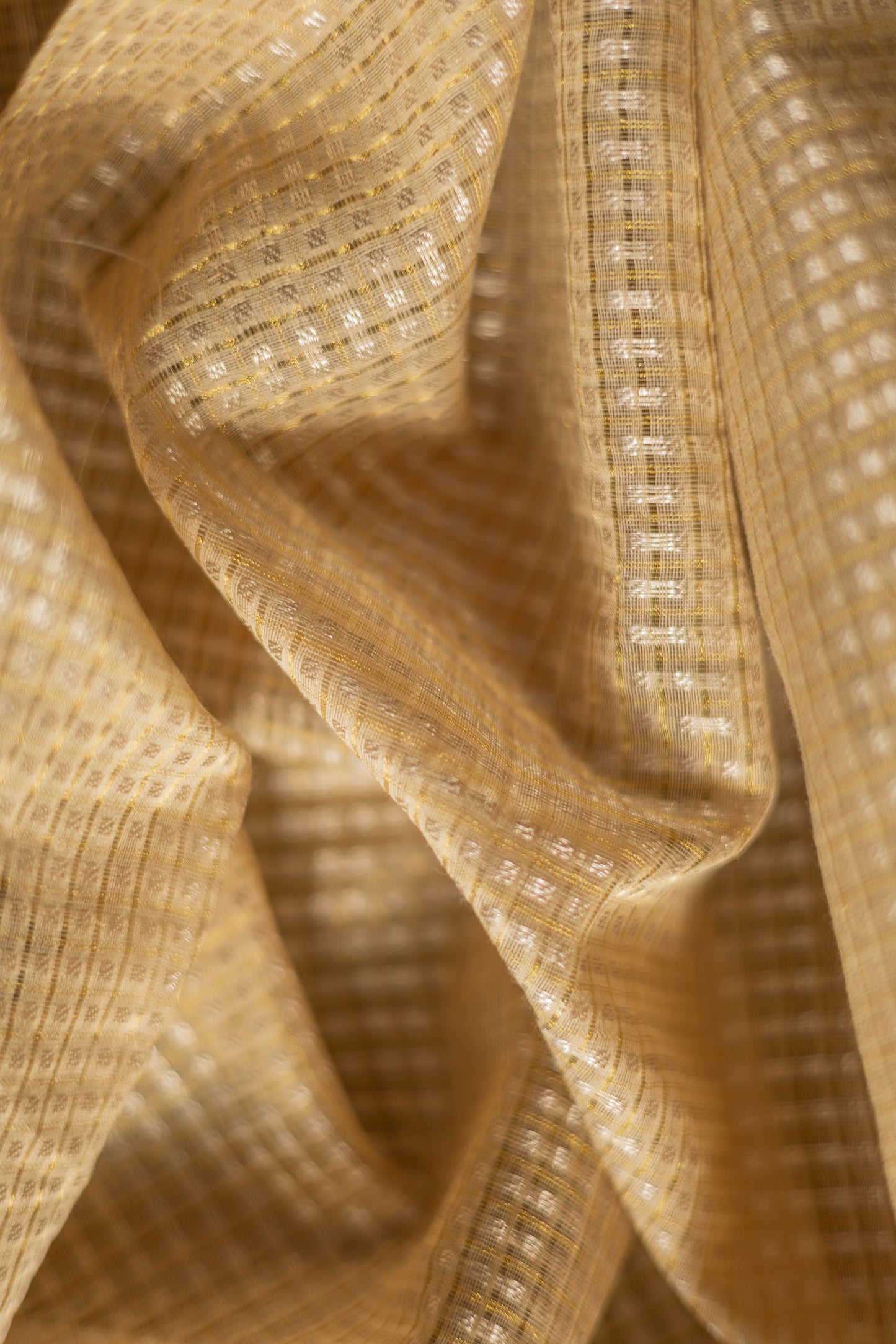 Gold Kota Silk Cotton All Over Small Checks Saree