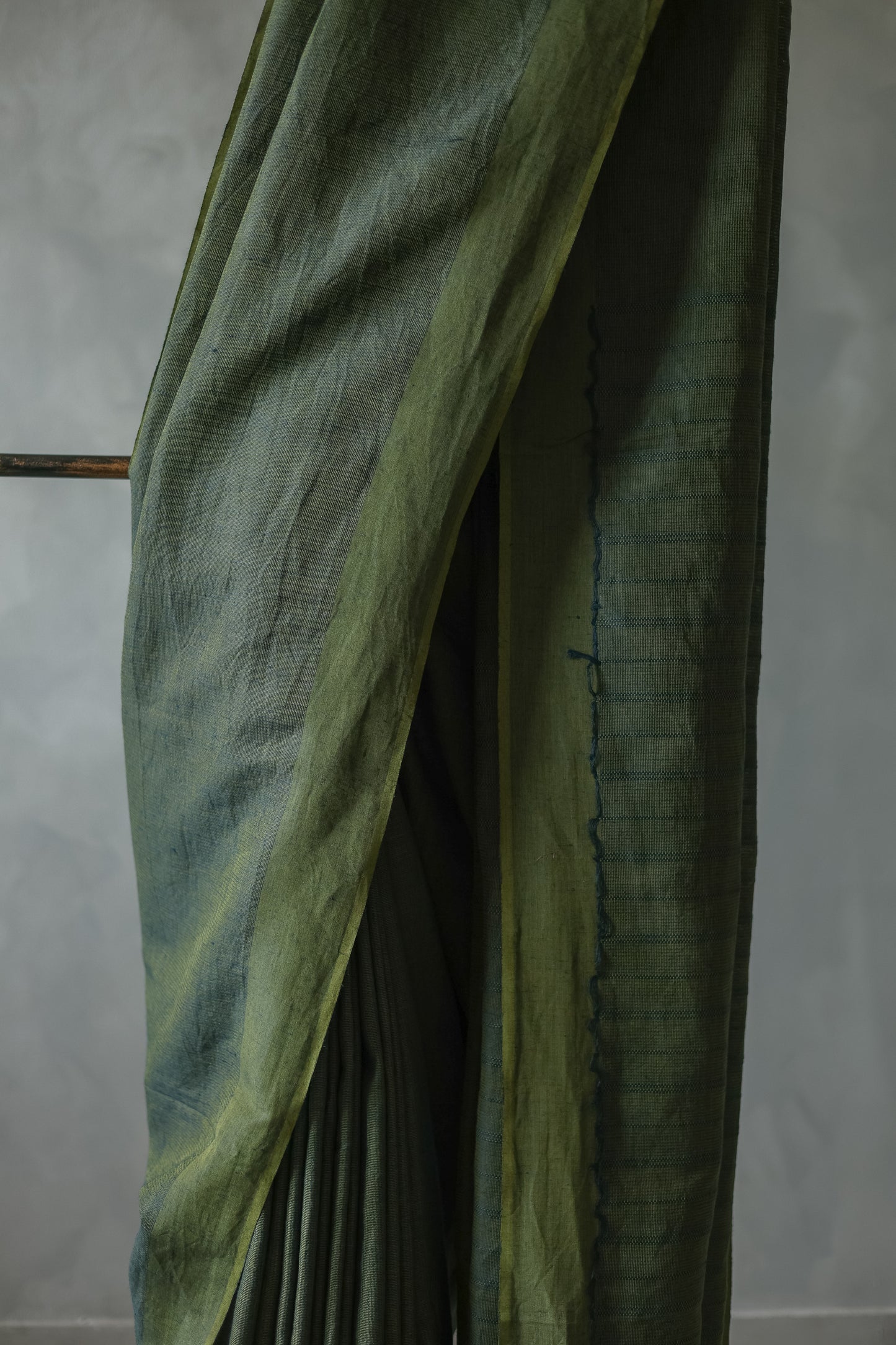 Dark Green Cotton Linen Leno Woven Saree