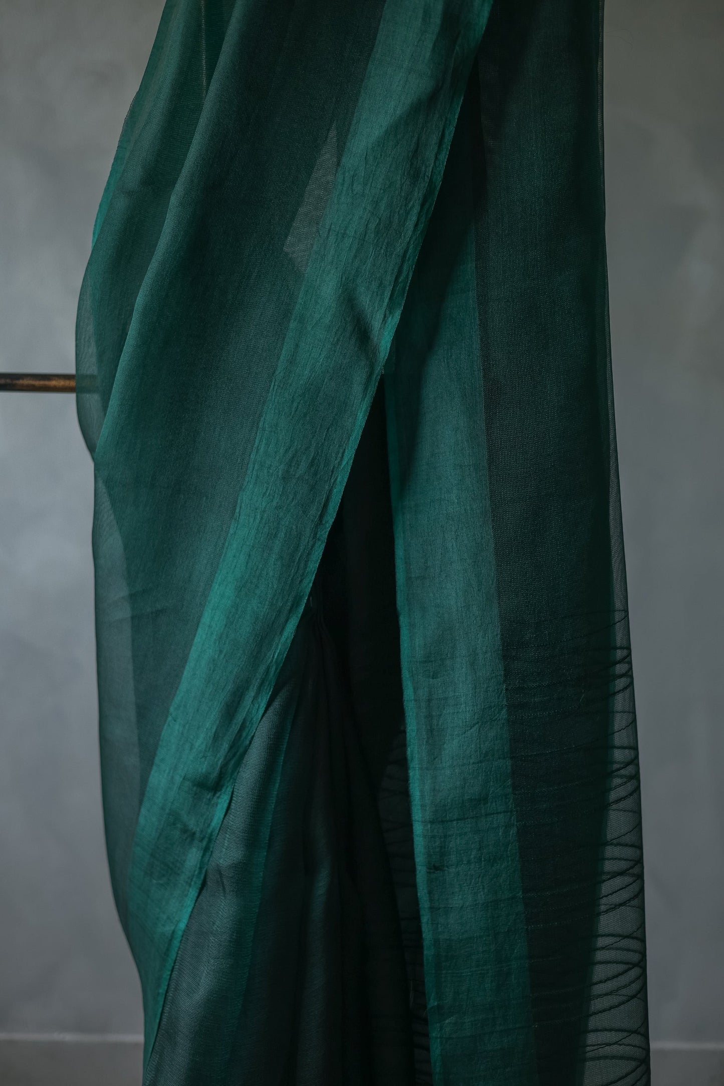 Bottle Green Leno Cotton Saree