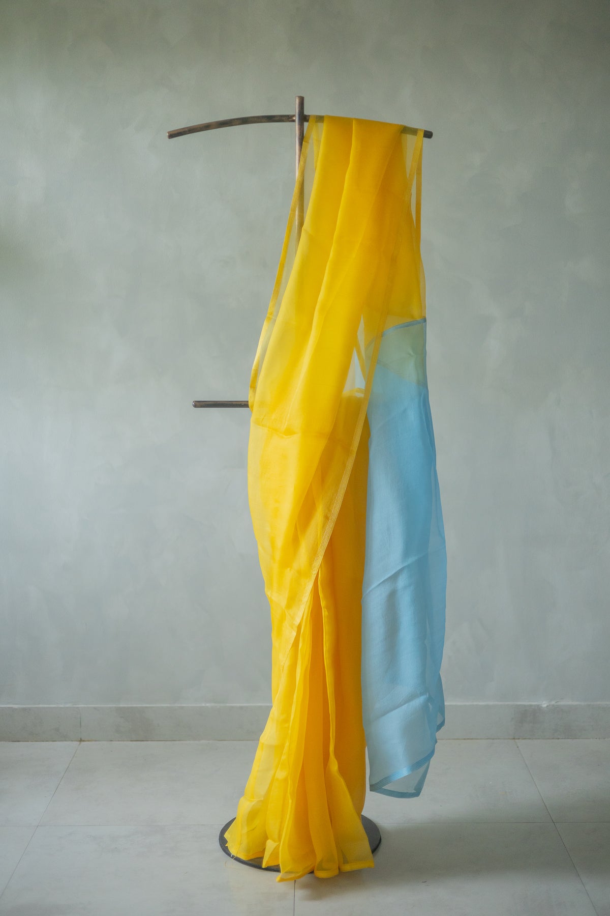 Yellow Leno Silk Organza with Blue Pallu Saree