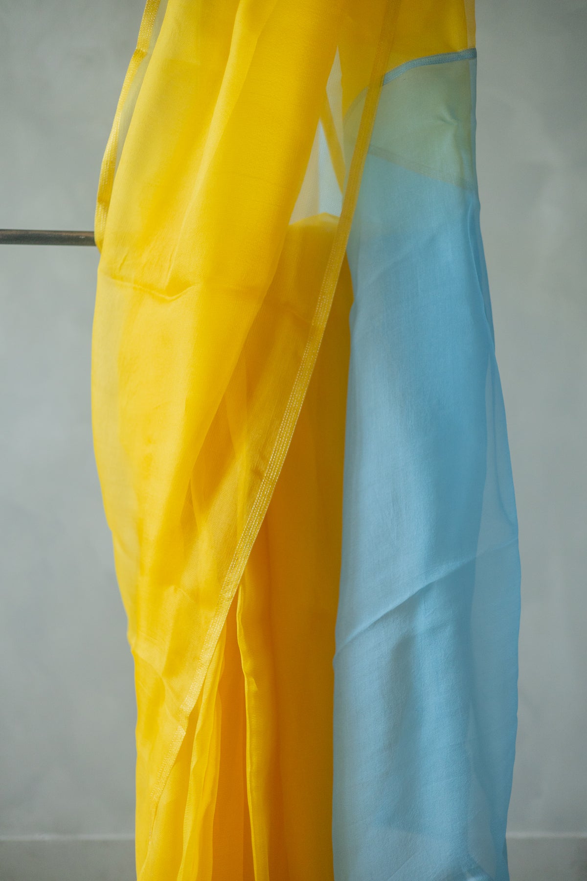 Yellow Leno Silk Organza with Blue Pallu Saree