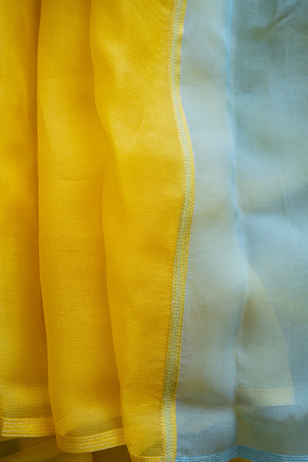 Yellow Leno Silk Organza with Blue Pallu Saree