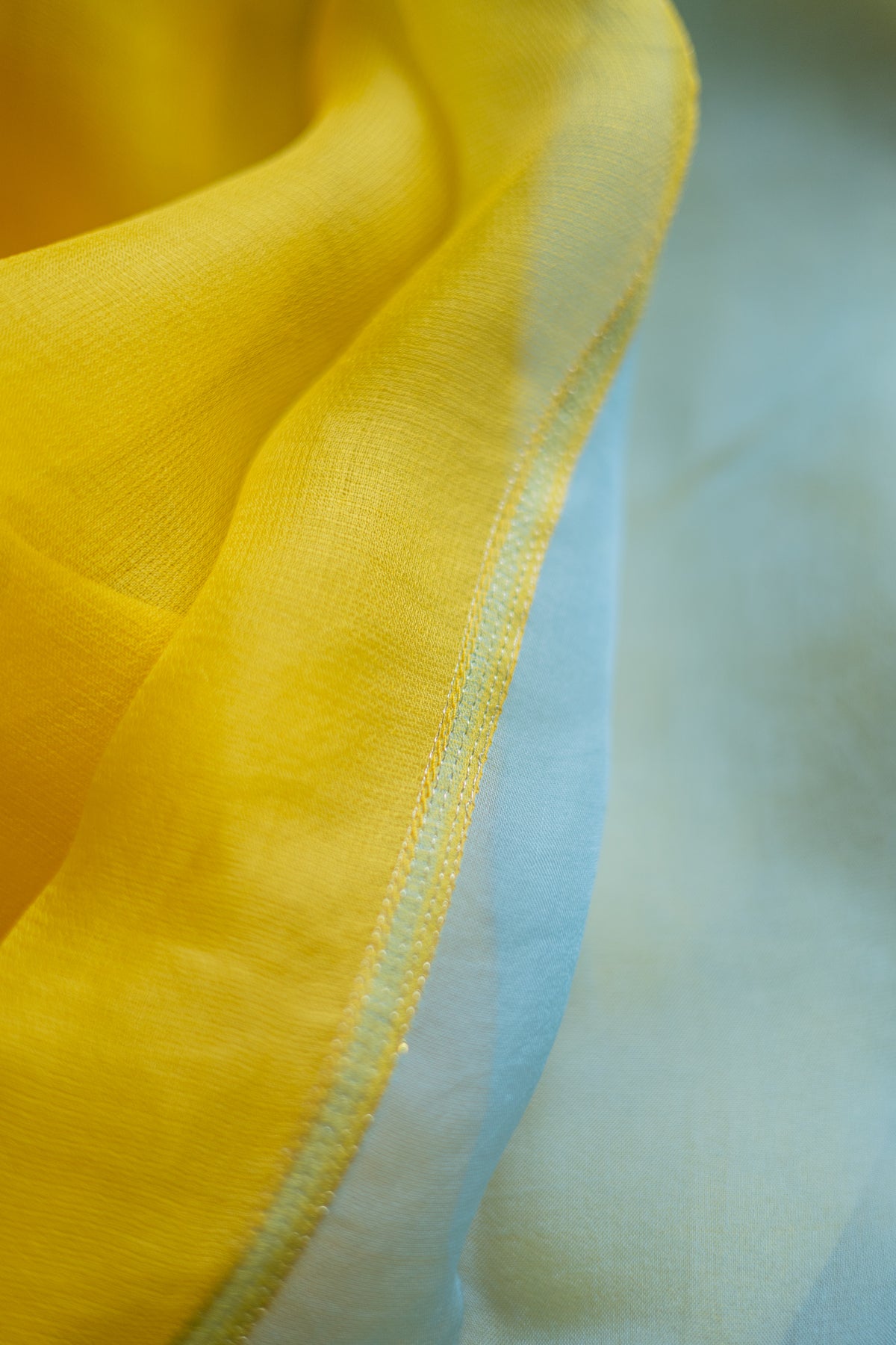 Yellow Leno Silk Organza with Blue Pallu Saree