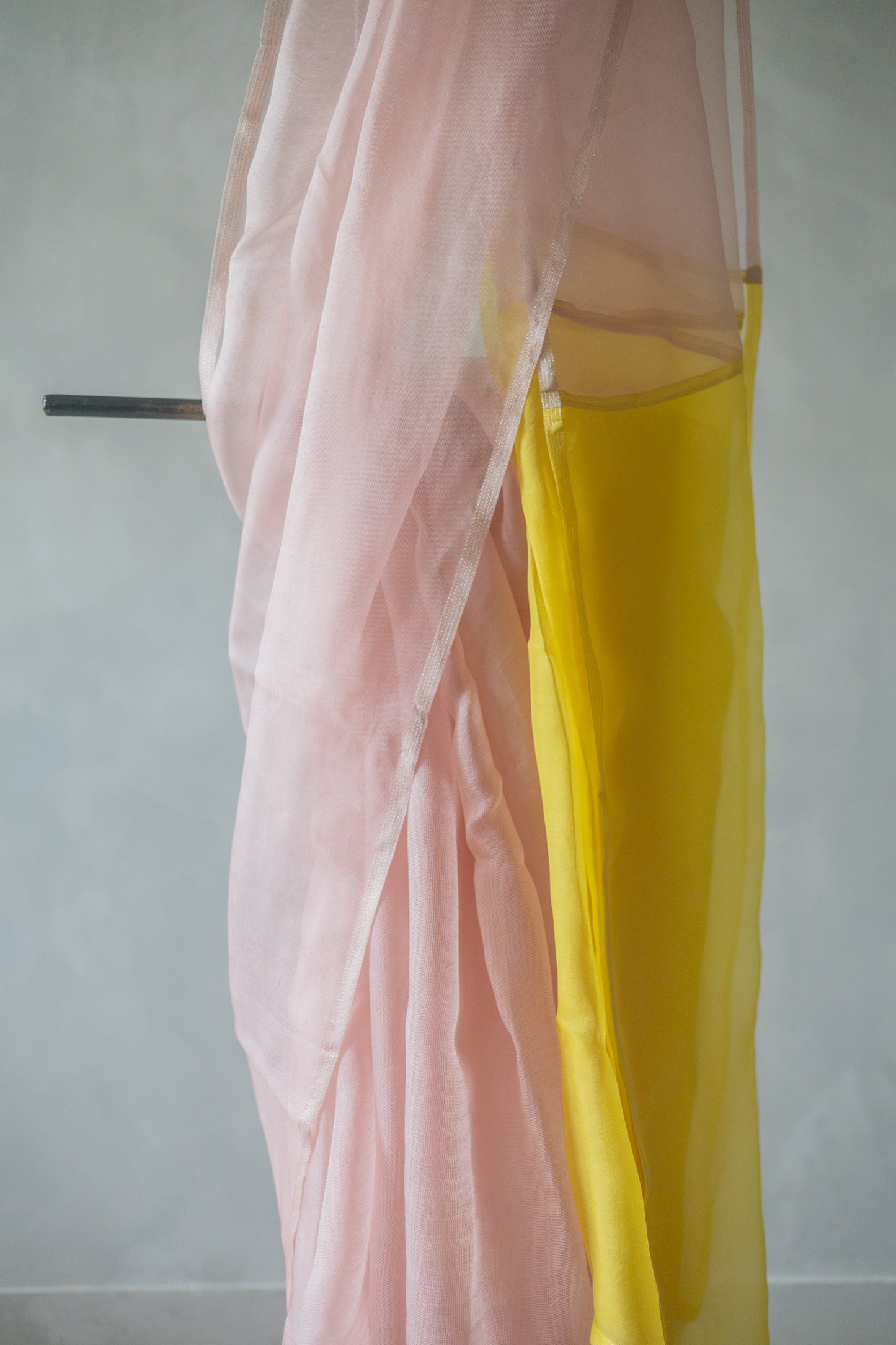 Pink Leno Silk Organza with Yellow Pallu Saree