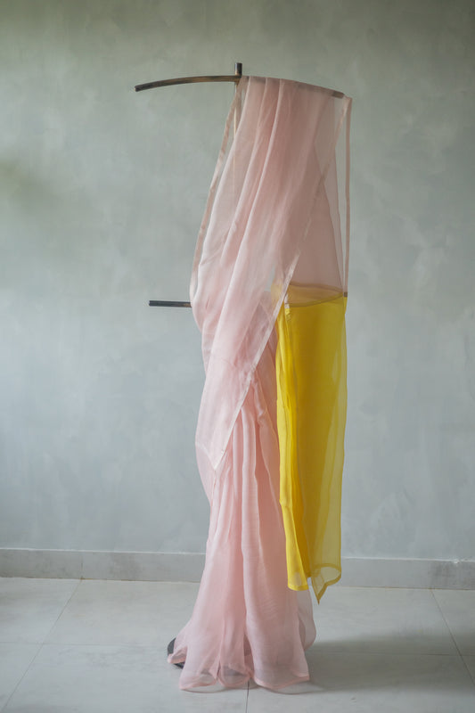 Pink Leno Silk Organza with Yellow Pallu Saree