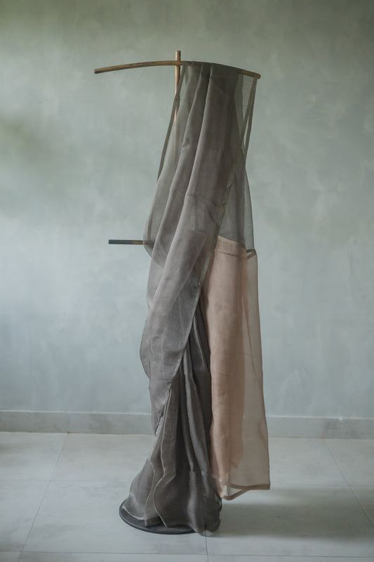 Grey Leno Silk Organza with Brown Pallu Saree