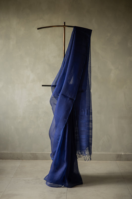 Dark Blue Leno Silk Organza Saree