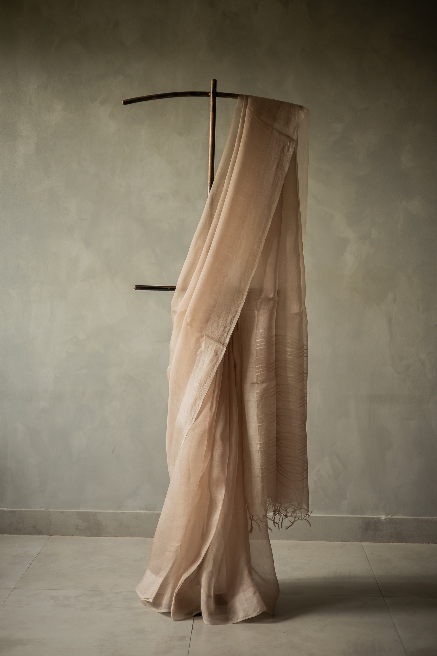 Beige Leno Silk Organza Saree