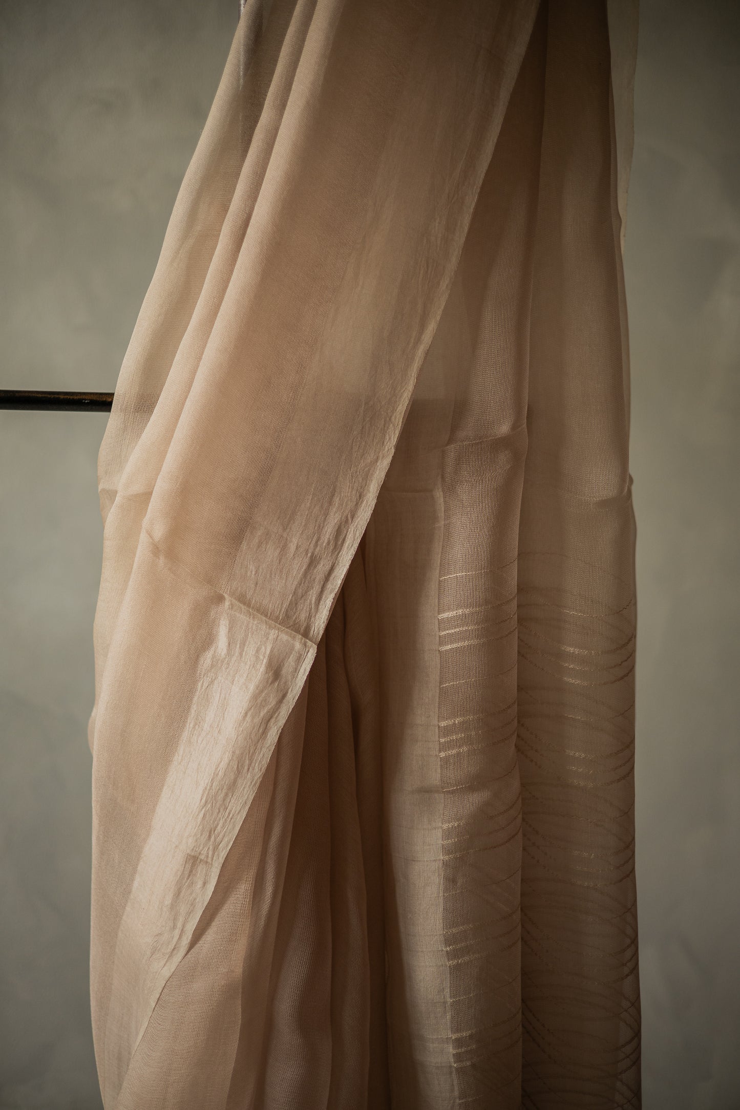 Beige Leno Silk Organza Saree