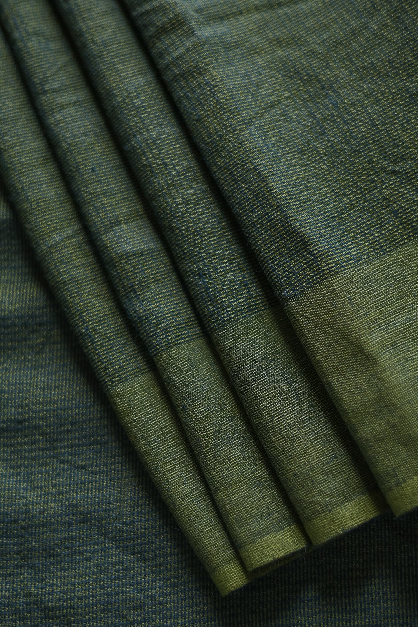 Dark Green Cotton Linen Leno Woven Saree