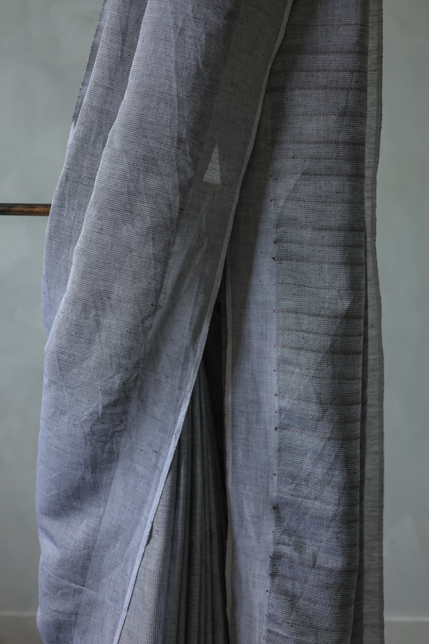 Grey Cotton Linen Leno Woven with Plain Border Saree