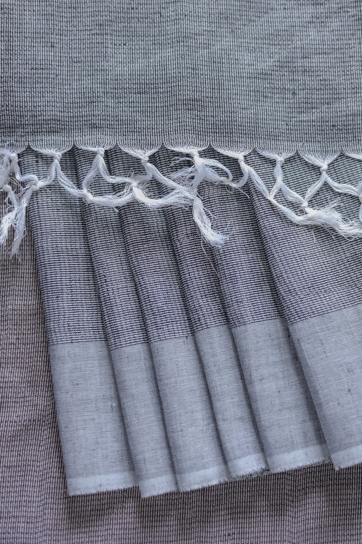 Grey Cotton Linen Leno Woven with Plain Border Saree