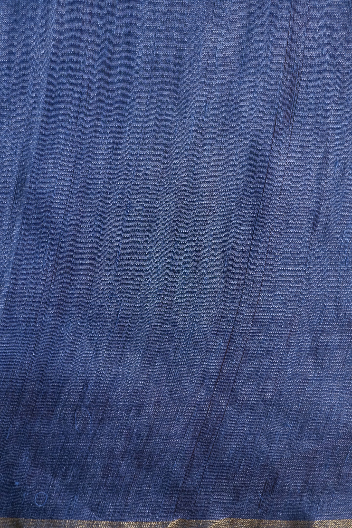 Blue Striped Tussar Linen with Thin Gold Border Saree