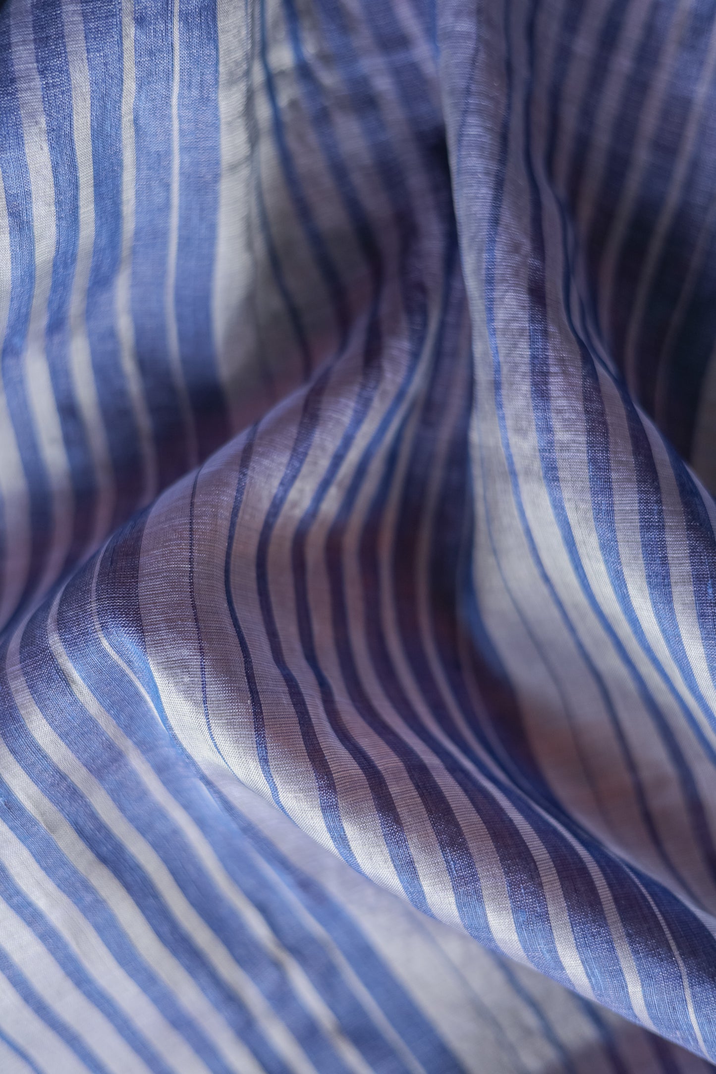 Blue Striped Tussar Linen with Thin Gold Border Saree