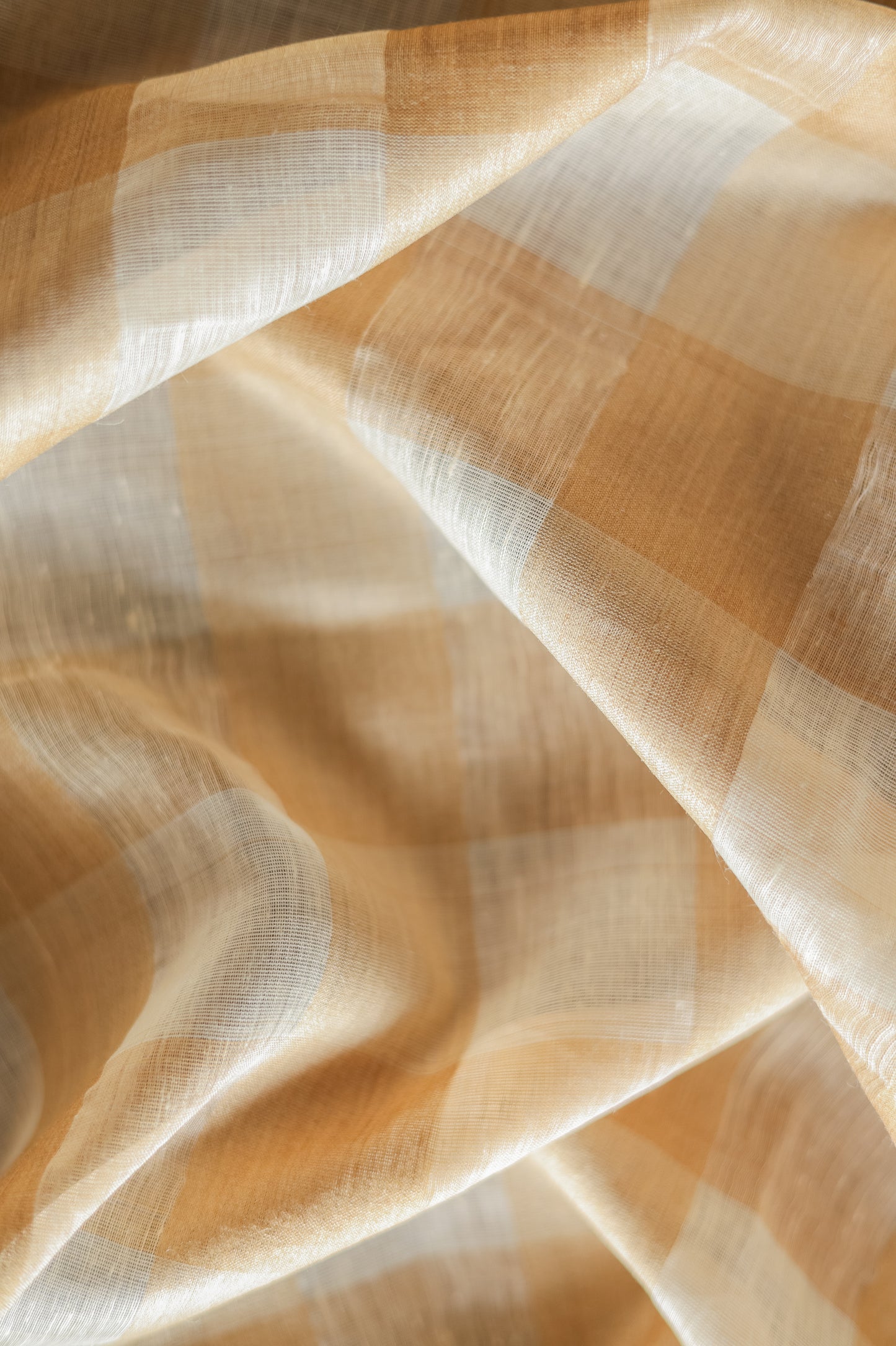 Gold and White Checked Maheshwari Silk Cotton Saree