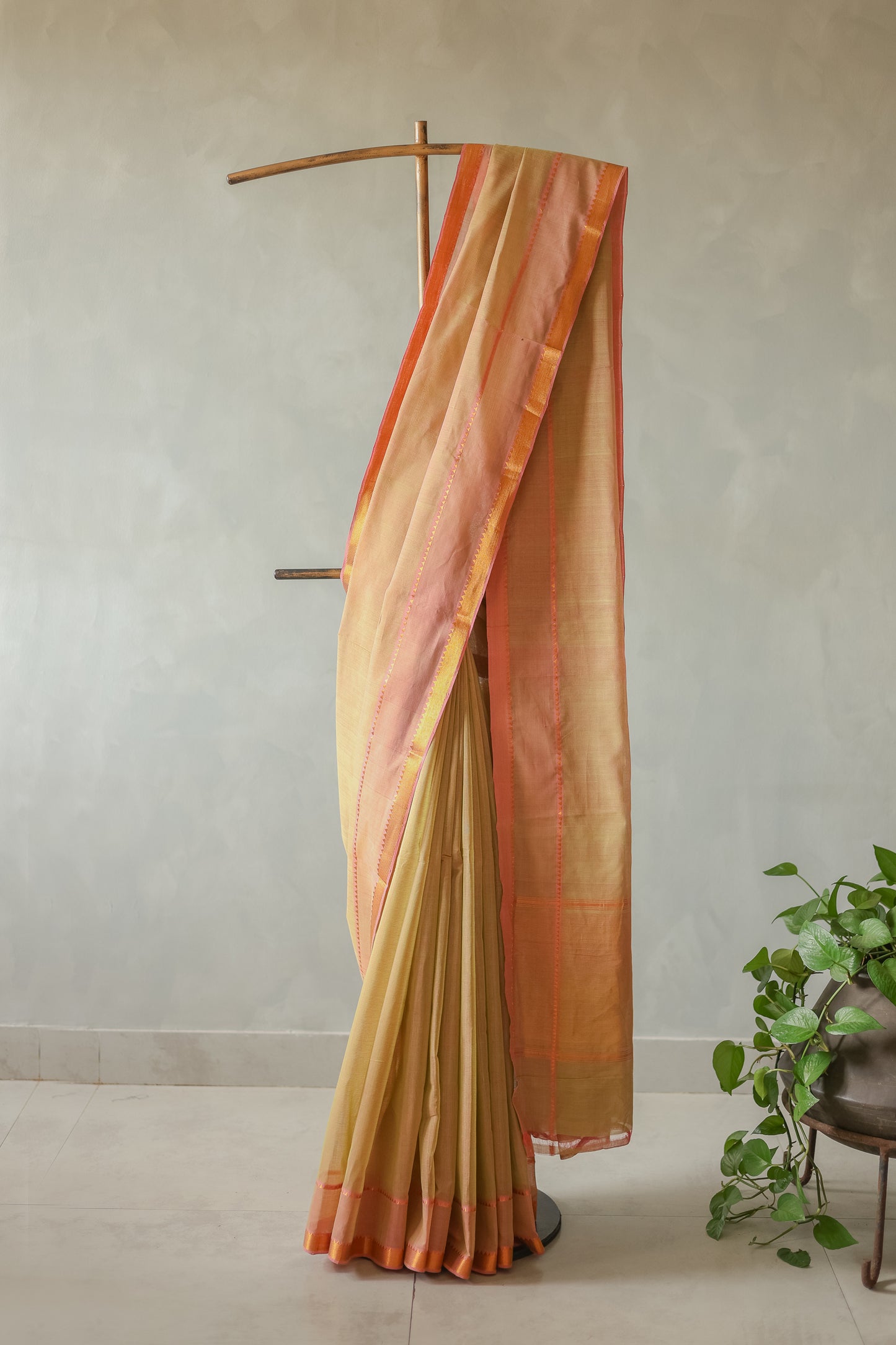 Light Mustard with Gold Border Mangalagiri Cotton Saree