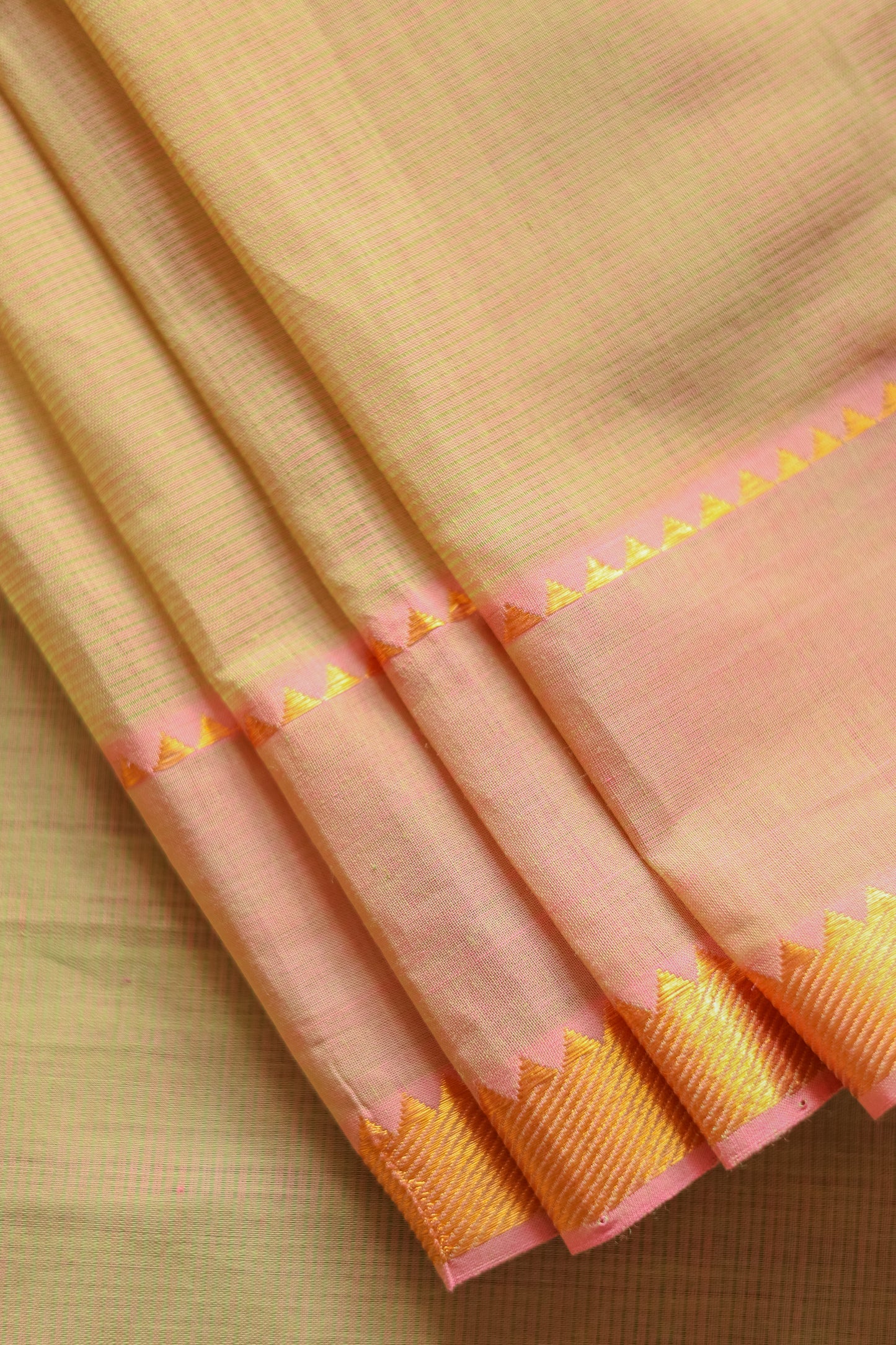 Light Mustard with Gold Border Mangalagiri Cotton Saree