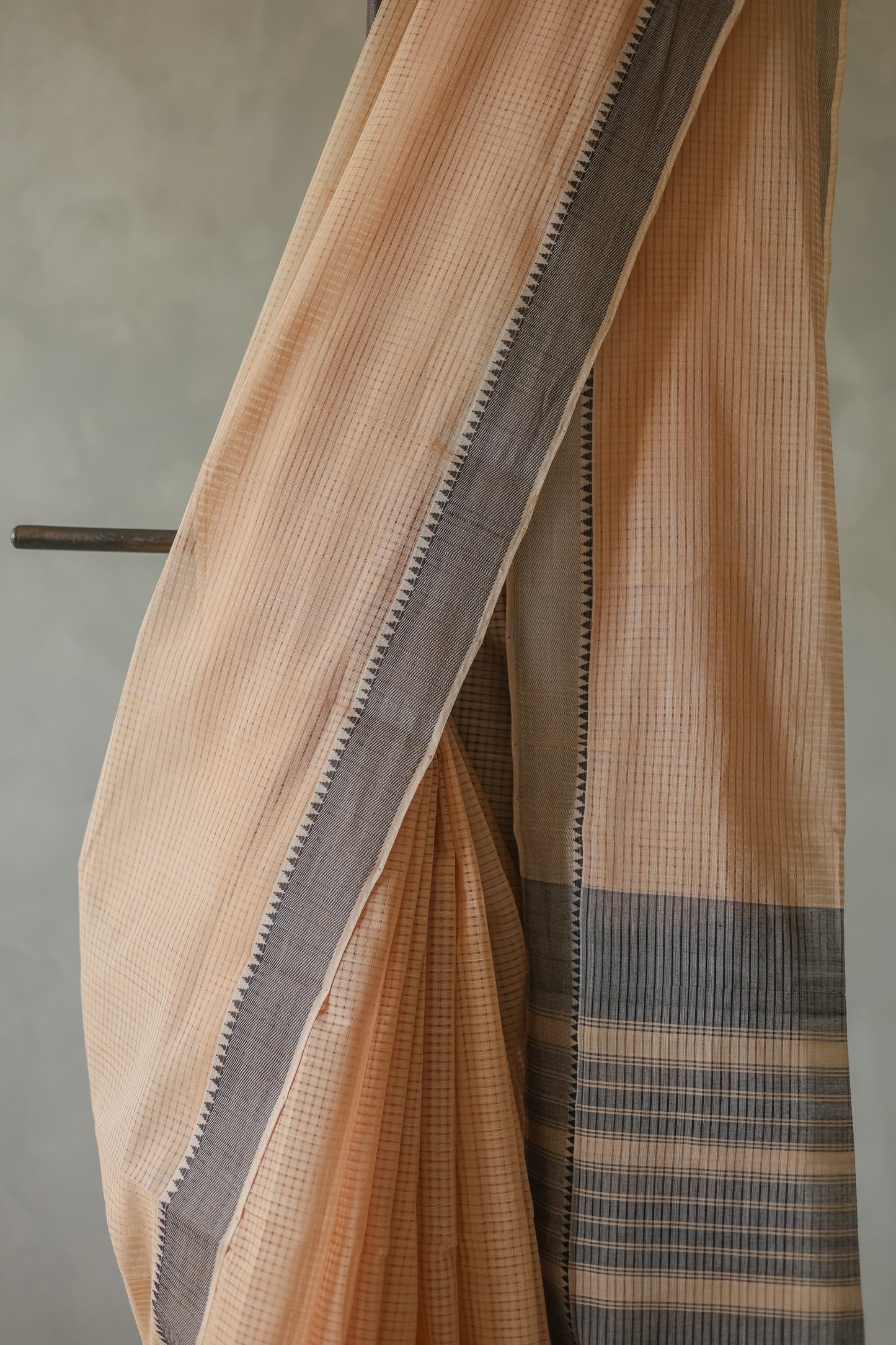 Light Brown Mangalagiri Cotton with Black Border Saree