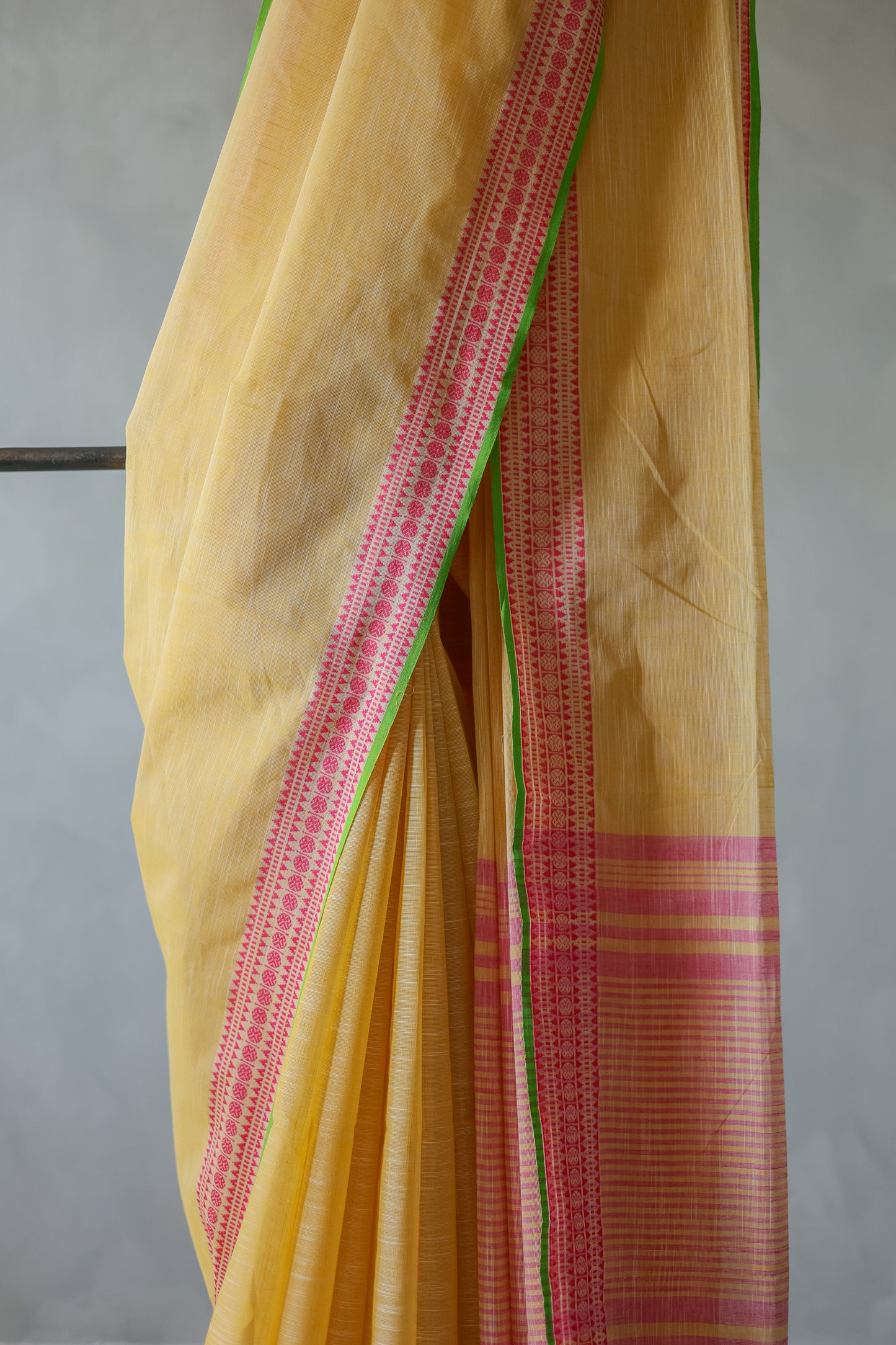 Yellow with Pink Border Mangalagiri Cotton Saree