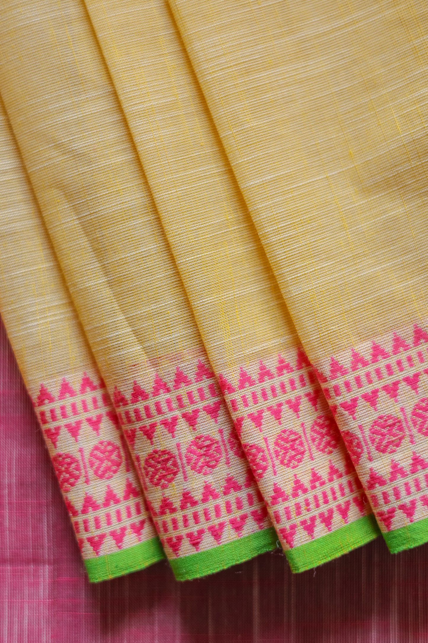 Yellow with Pink Border Mangalagiri Cotton Saree