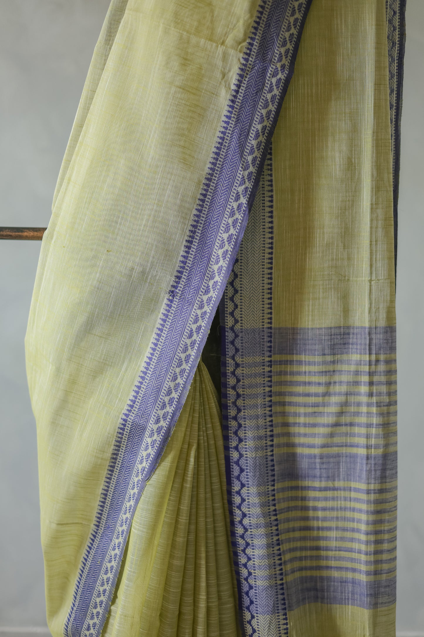 Yellow and Blue Border Mangalagiri Cotton Saree