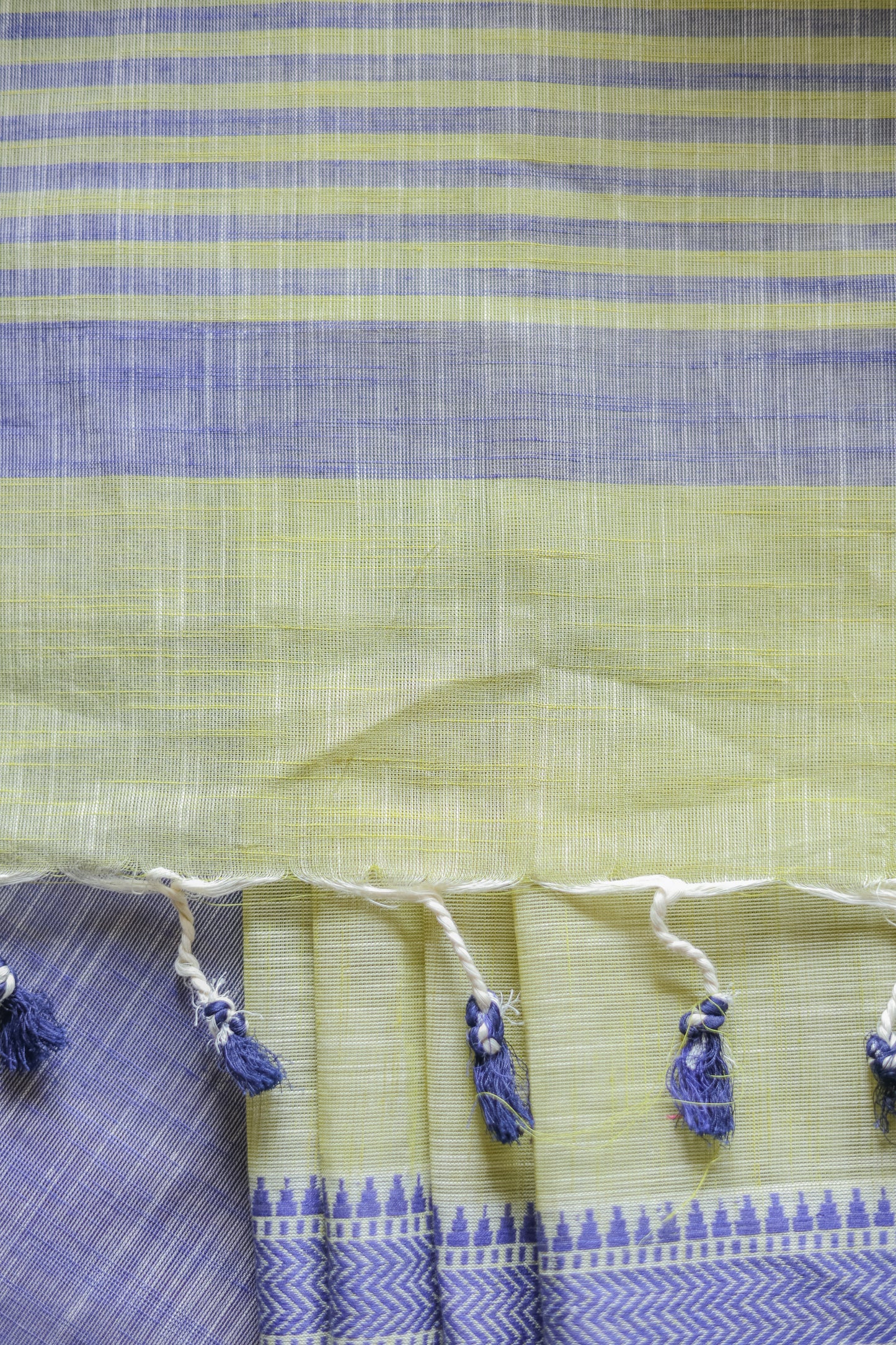 Yellow and Blue Border Mangalagiri Cotton Saree