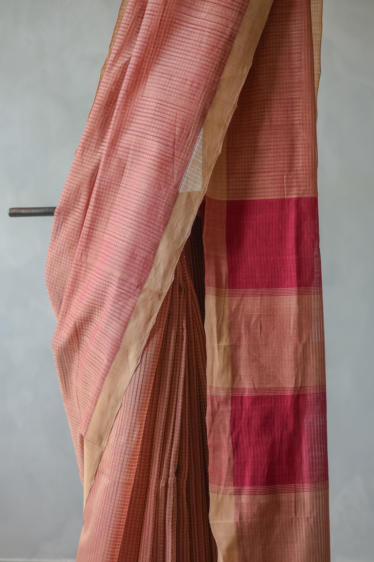 Light Brown and Maroon Striped Pallu  Mangalagiri Cotton Saree