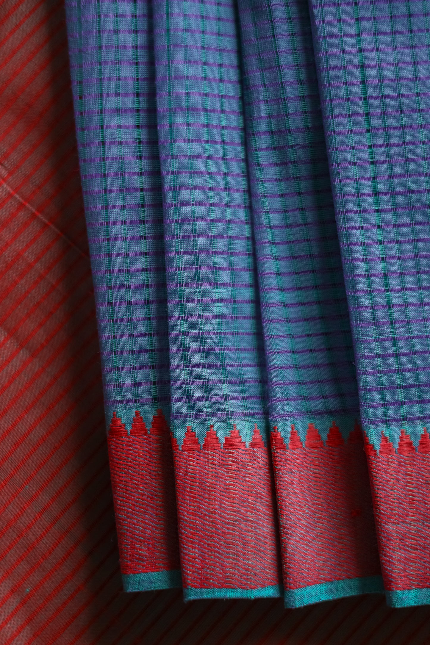 Blue and Red Border Mangalagiri Cotton Saree