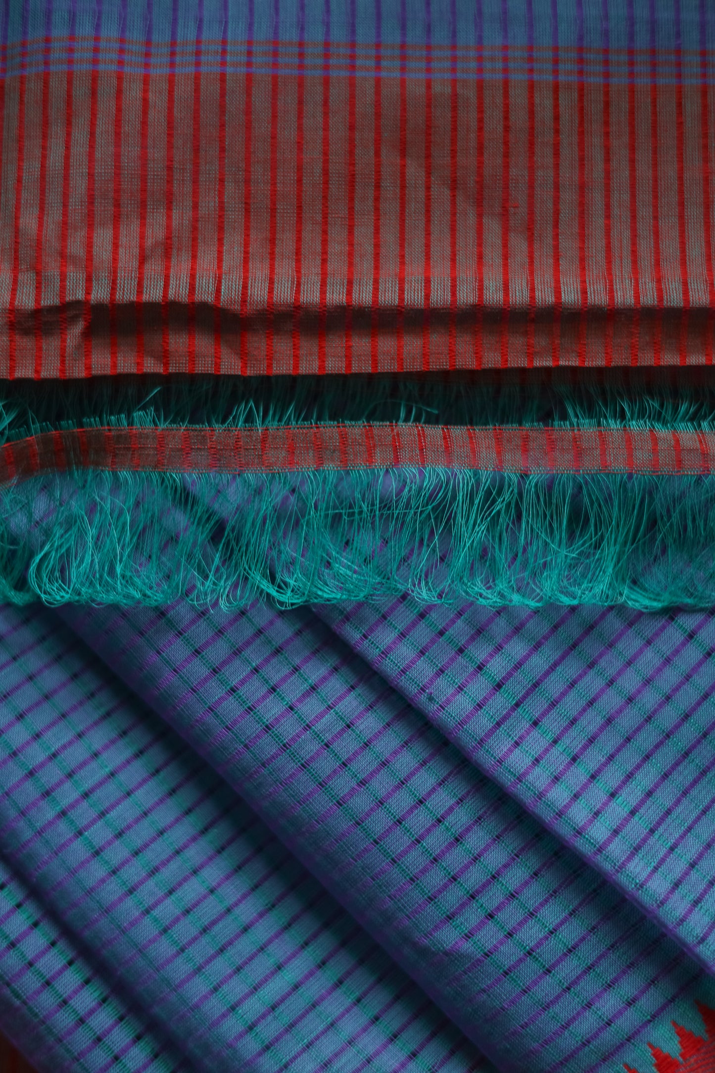 Blue and Red Border Mangalagiri Cotton Saree