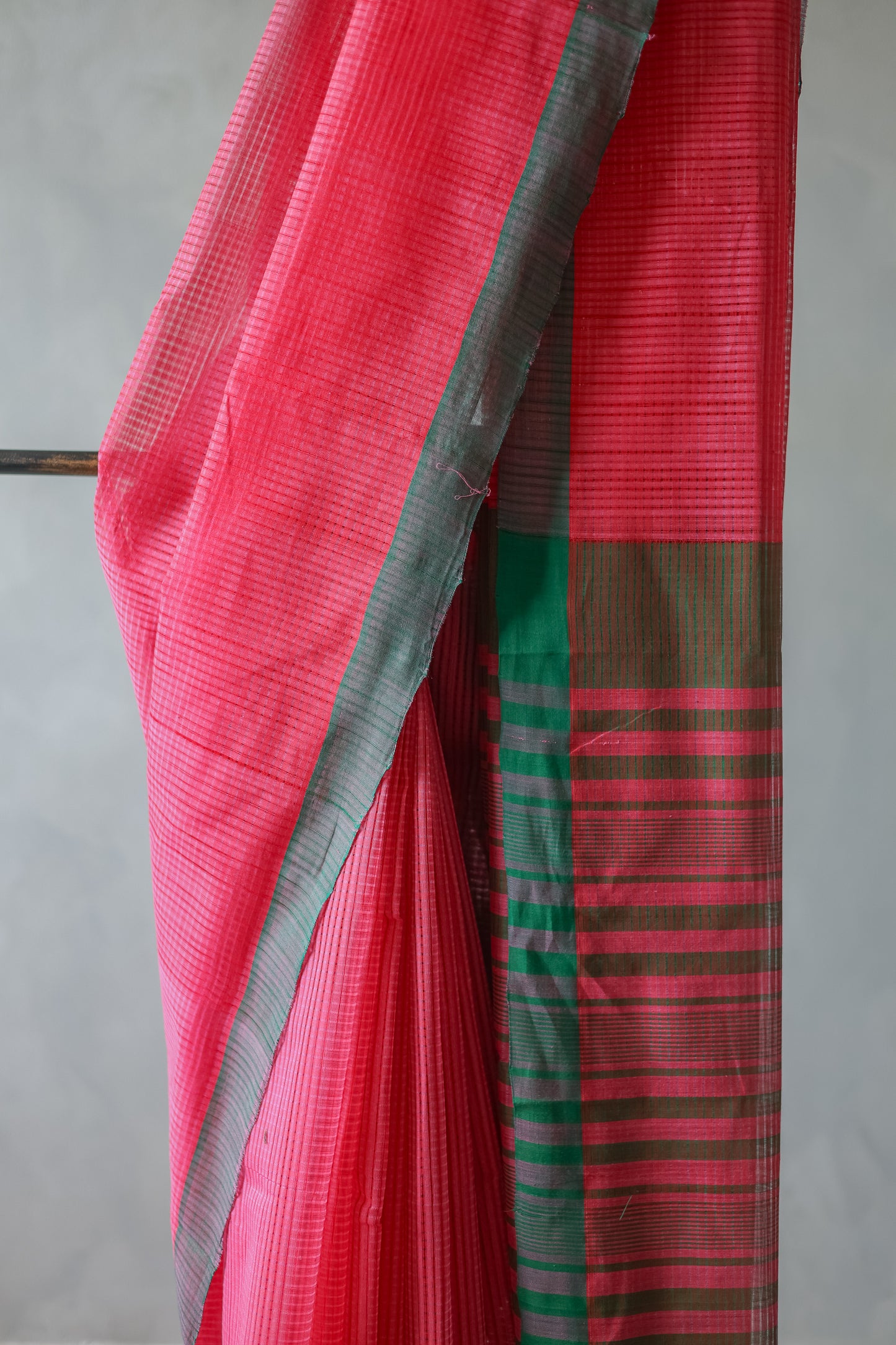 Pink and Green Striped Pallu  Mangalagiri Cotton Saree