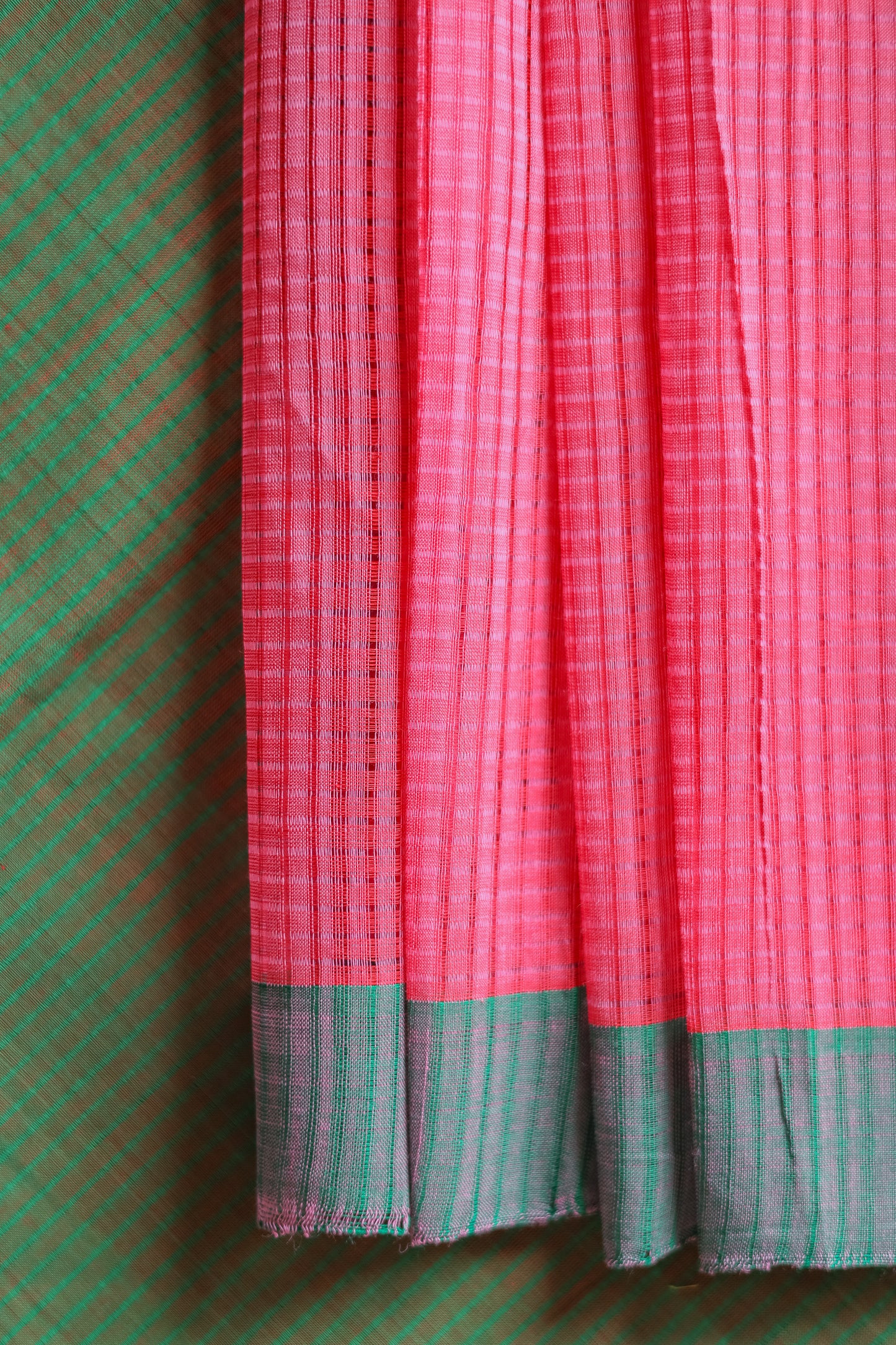 Pink and Green Striped Pallu  Mangalagiri Cotton Saree